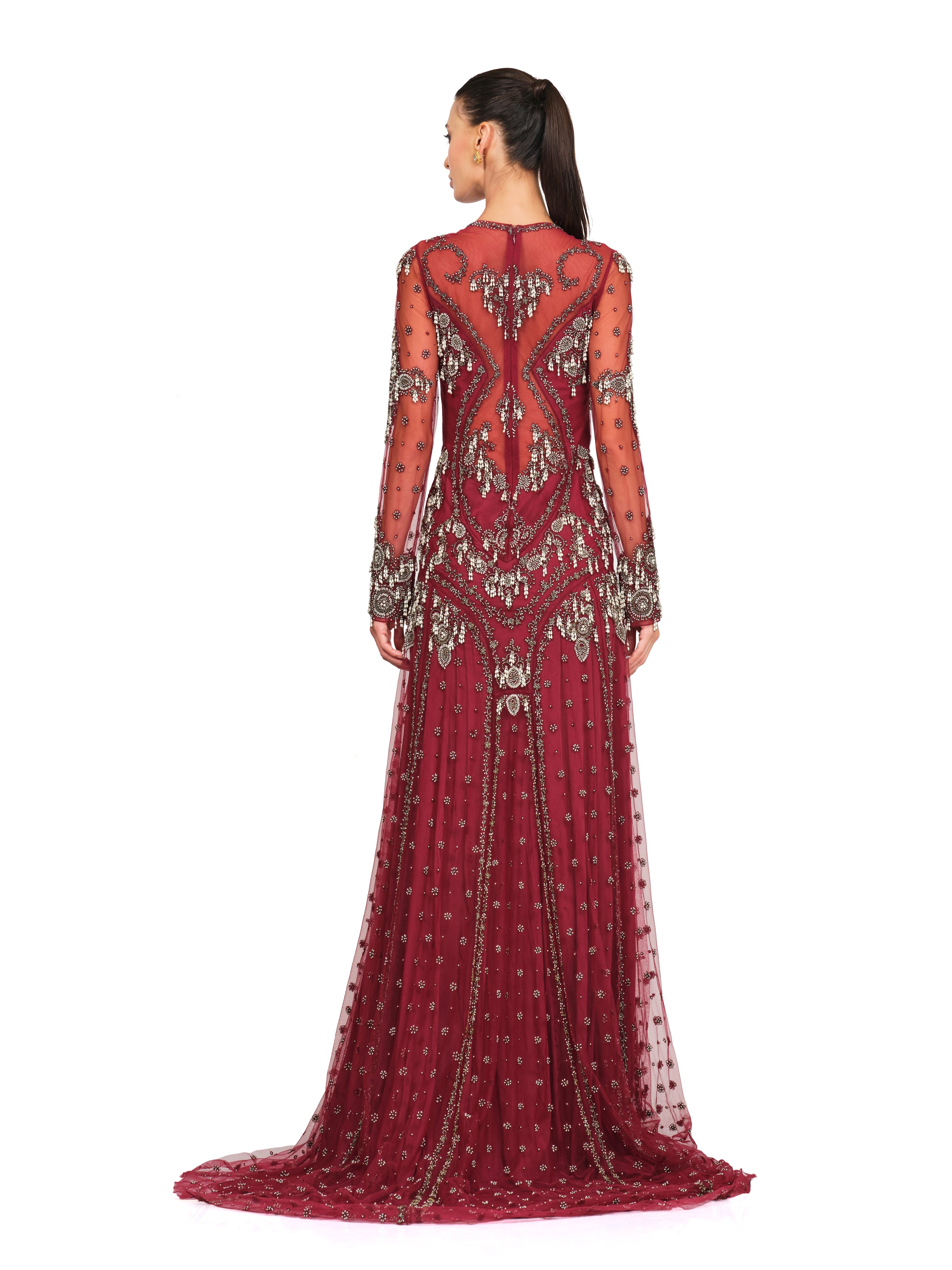 Maroon Hand Embroidered Gown