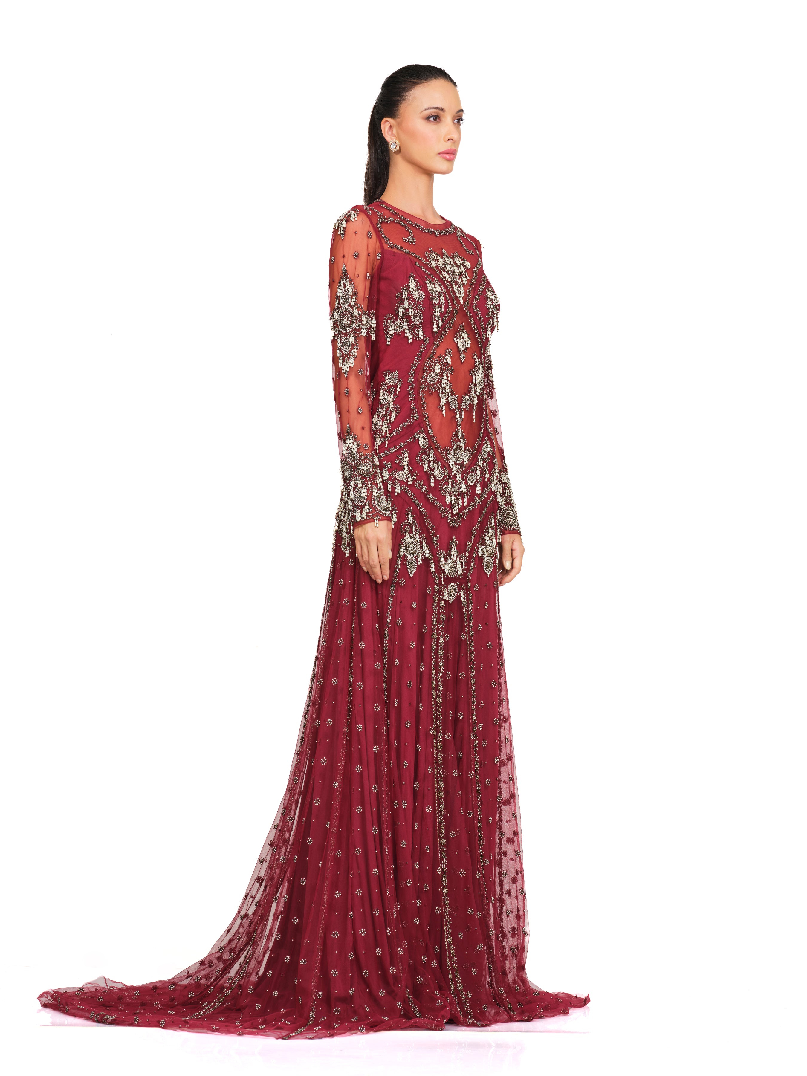 Maroon Hand Embroidered Gown