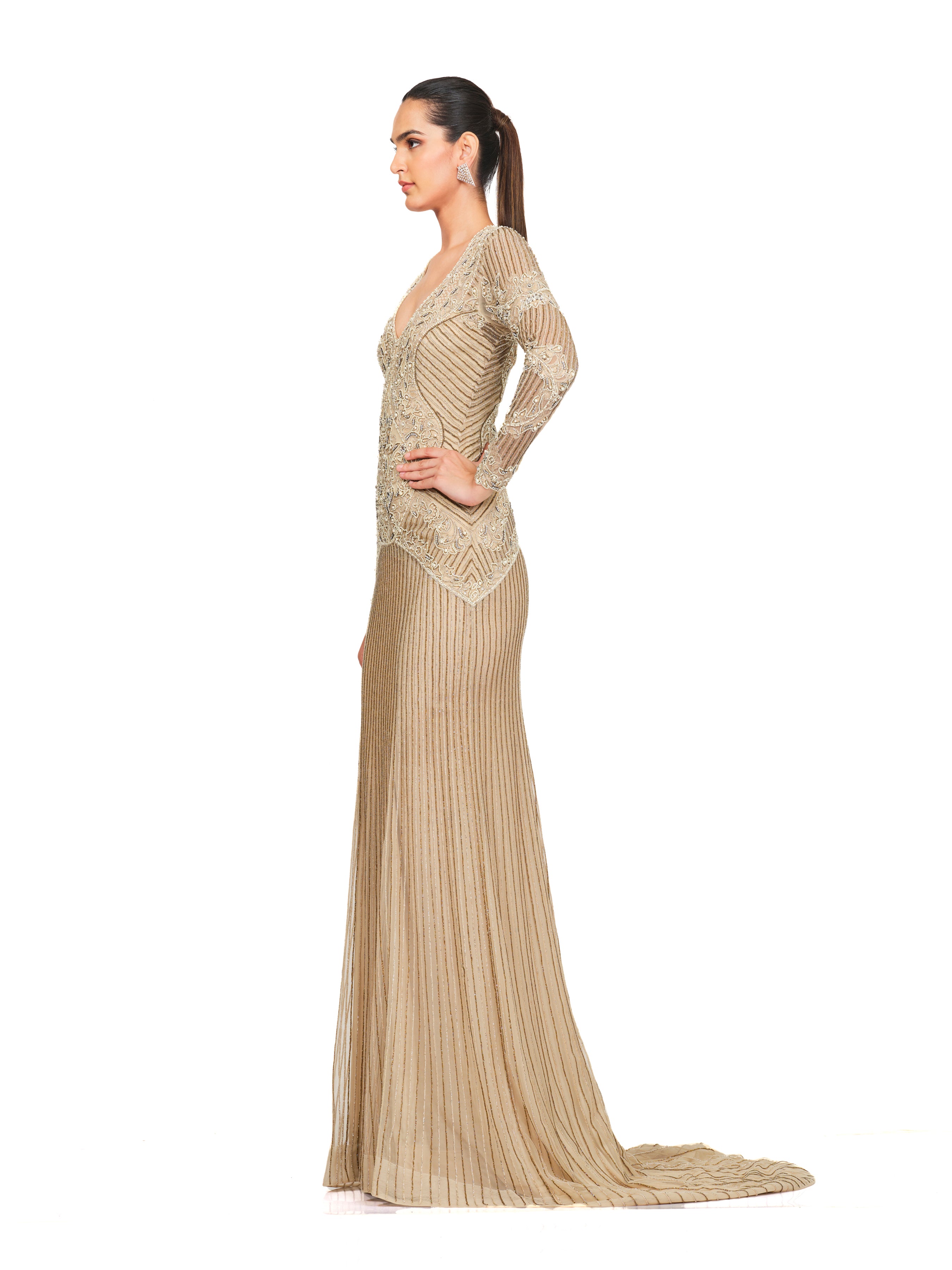 Beaded Embroidered Long Gown