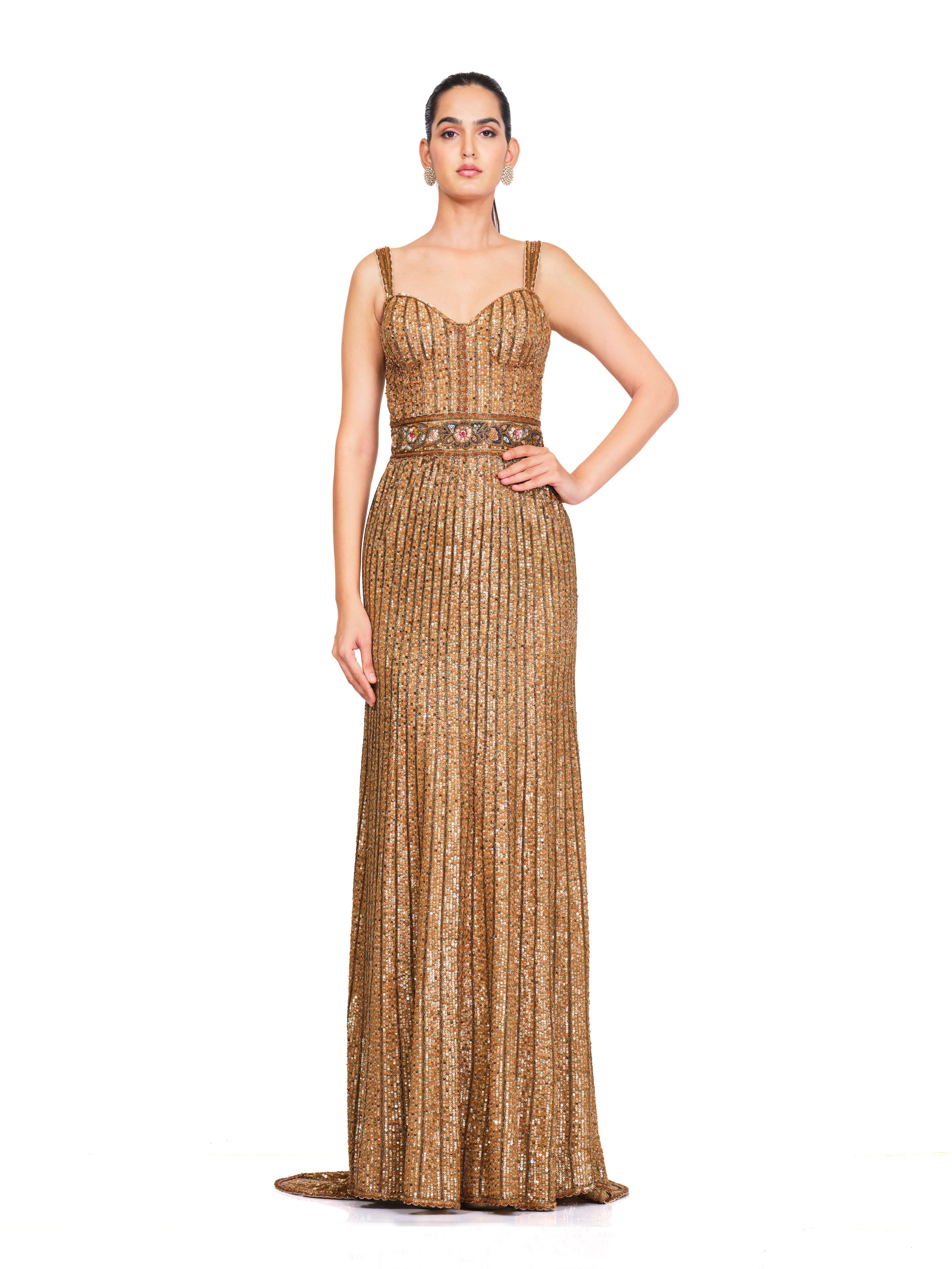 Gold Hand Embroidered Sequin Gown