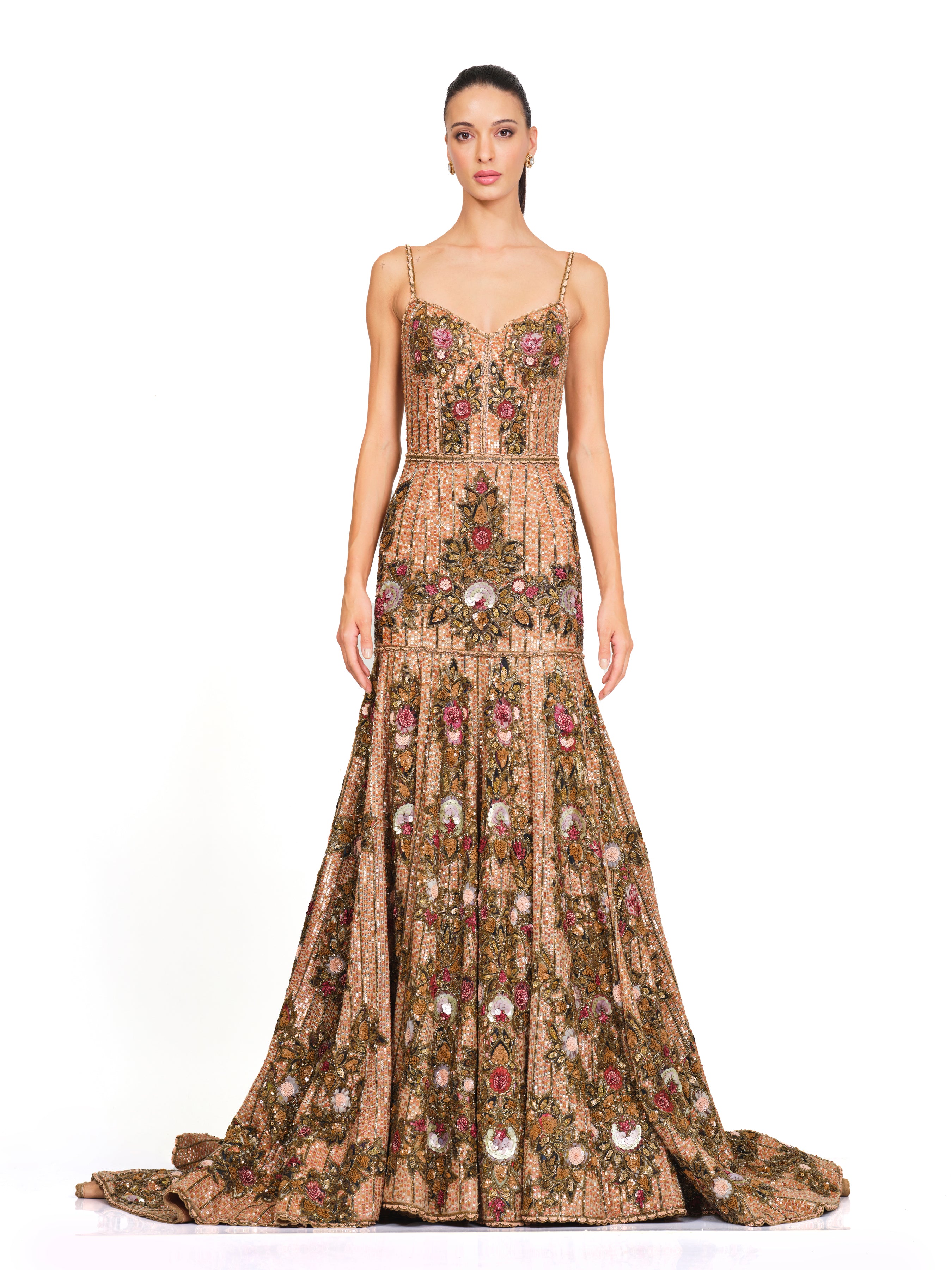 Floral Beaded Hand Embroidered Gown