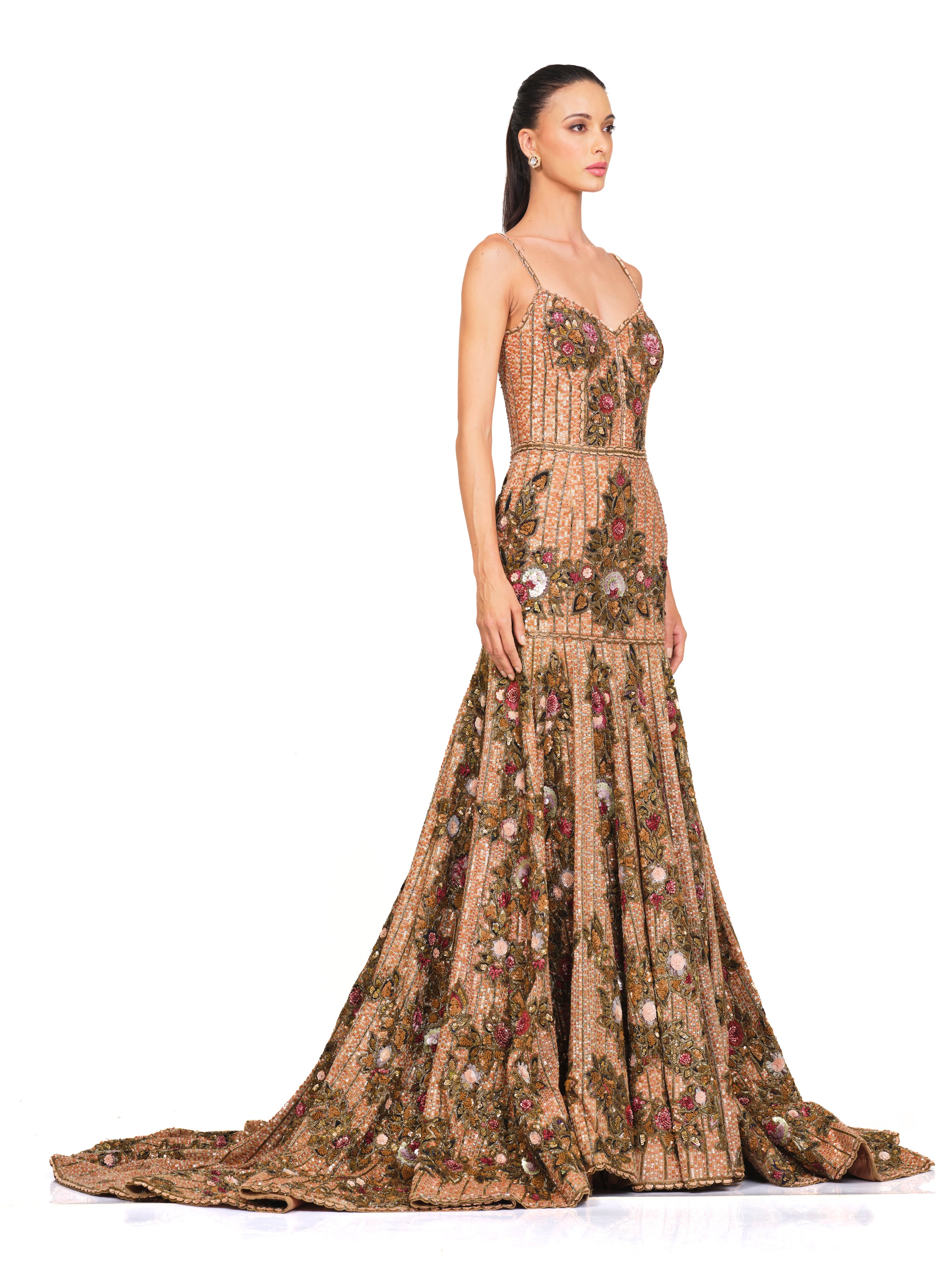 Floral Beaded Hand Embroidered Gown