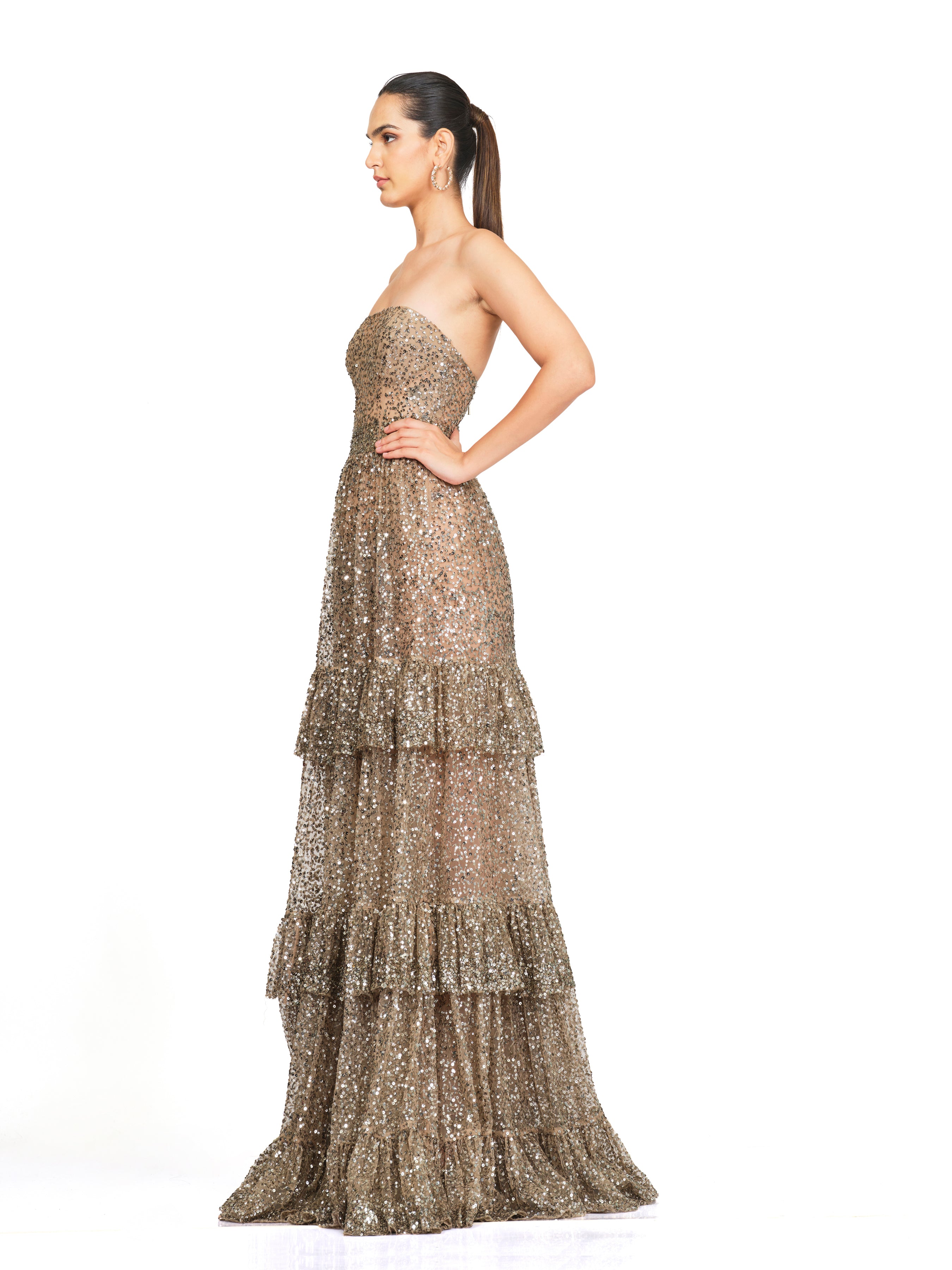 Sequin Embroidered Tube Gown
