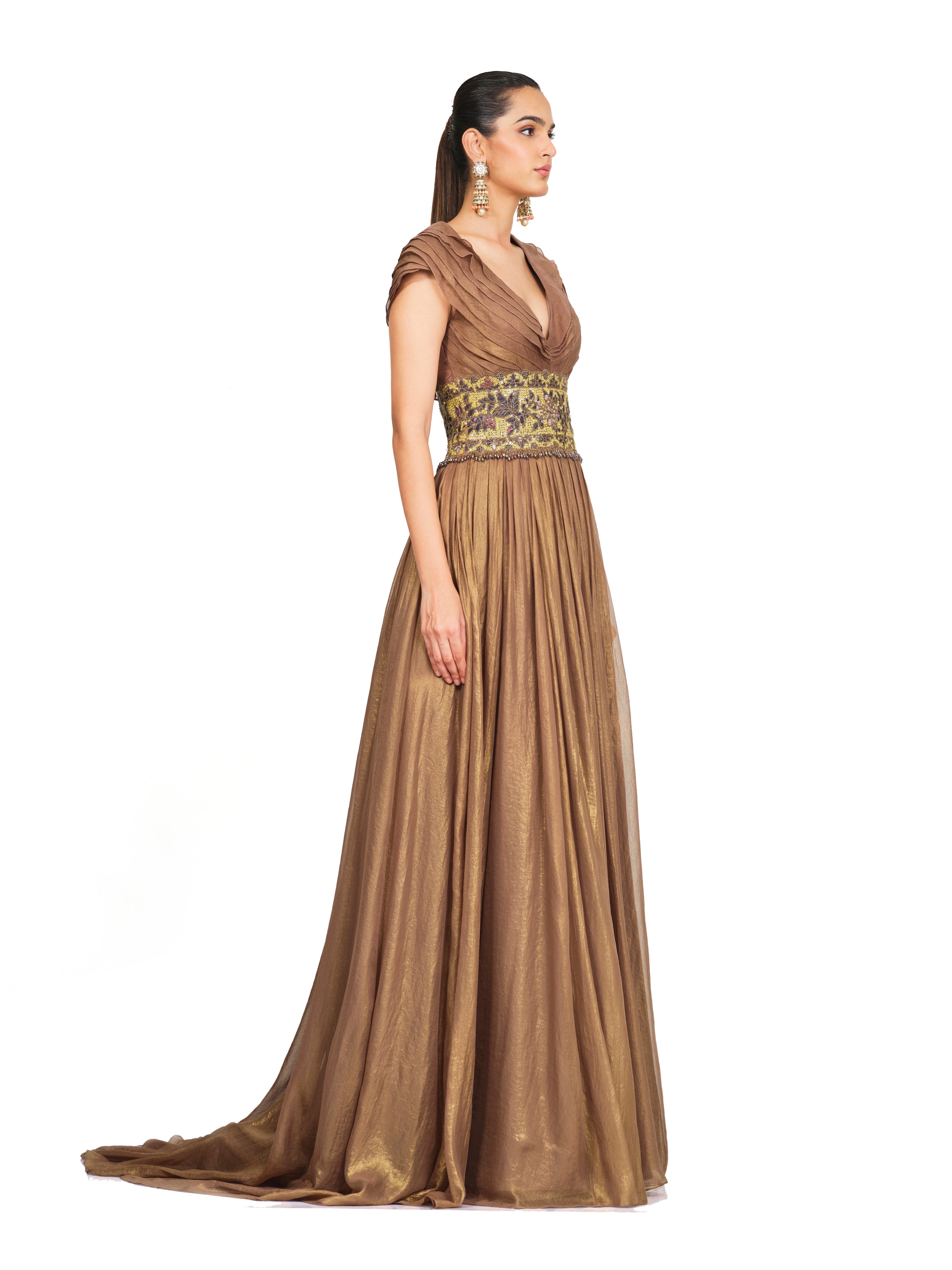 Shimmer Organza Gown With A Fitted Waist