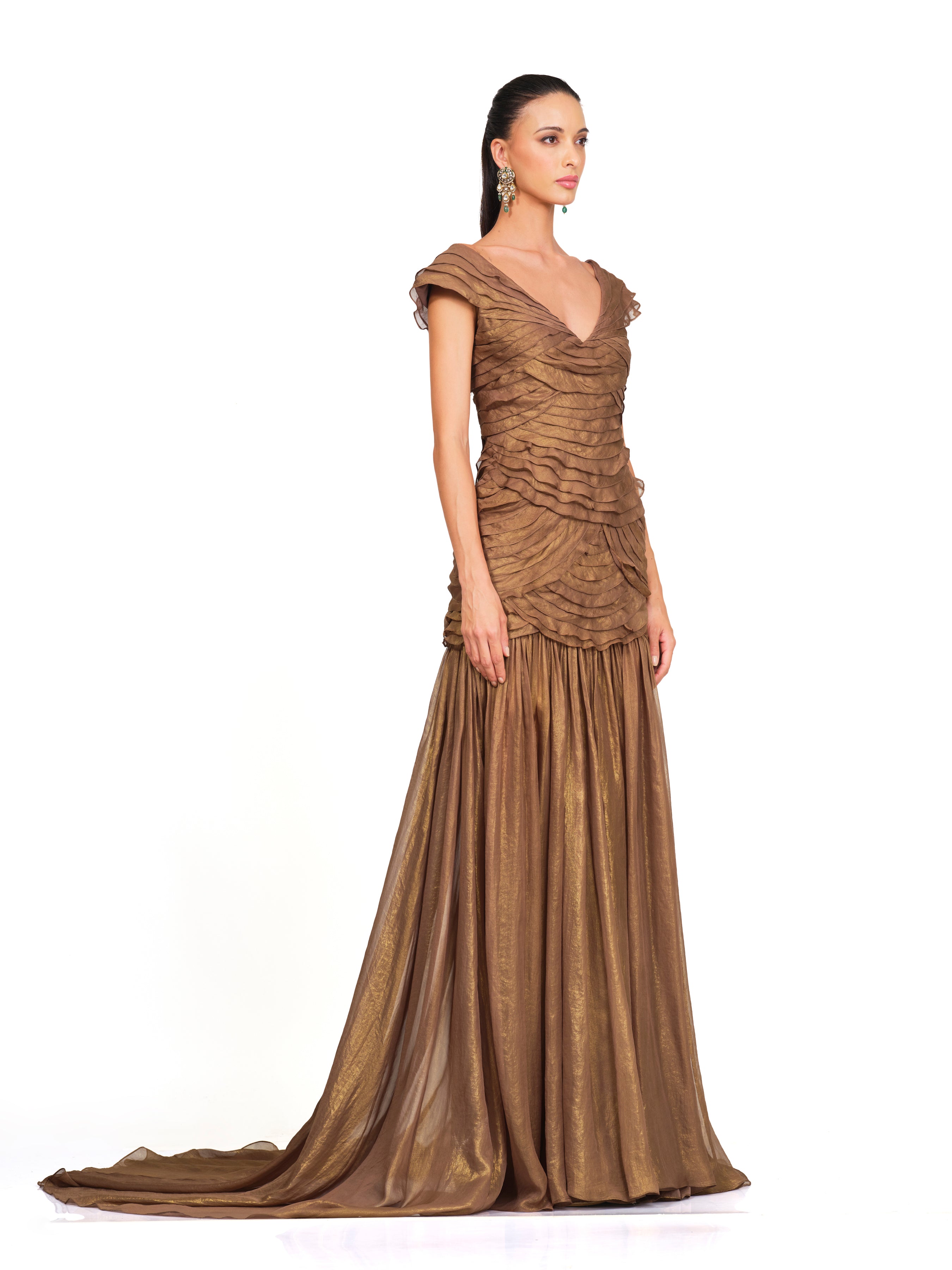 Metallic Gown With High Slit