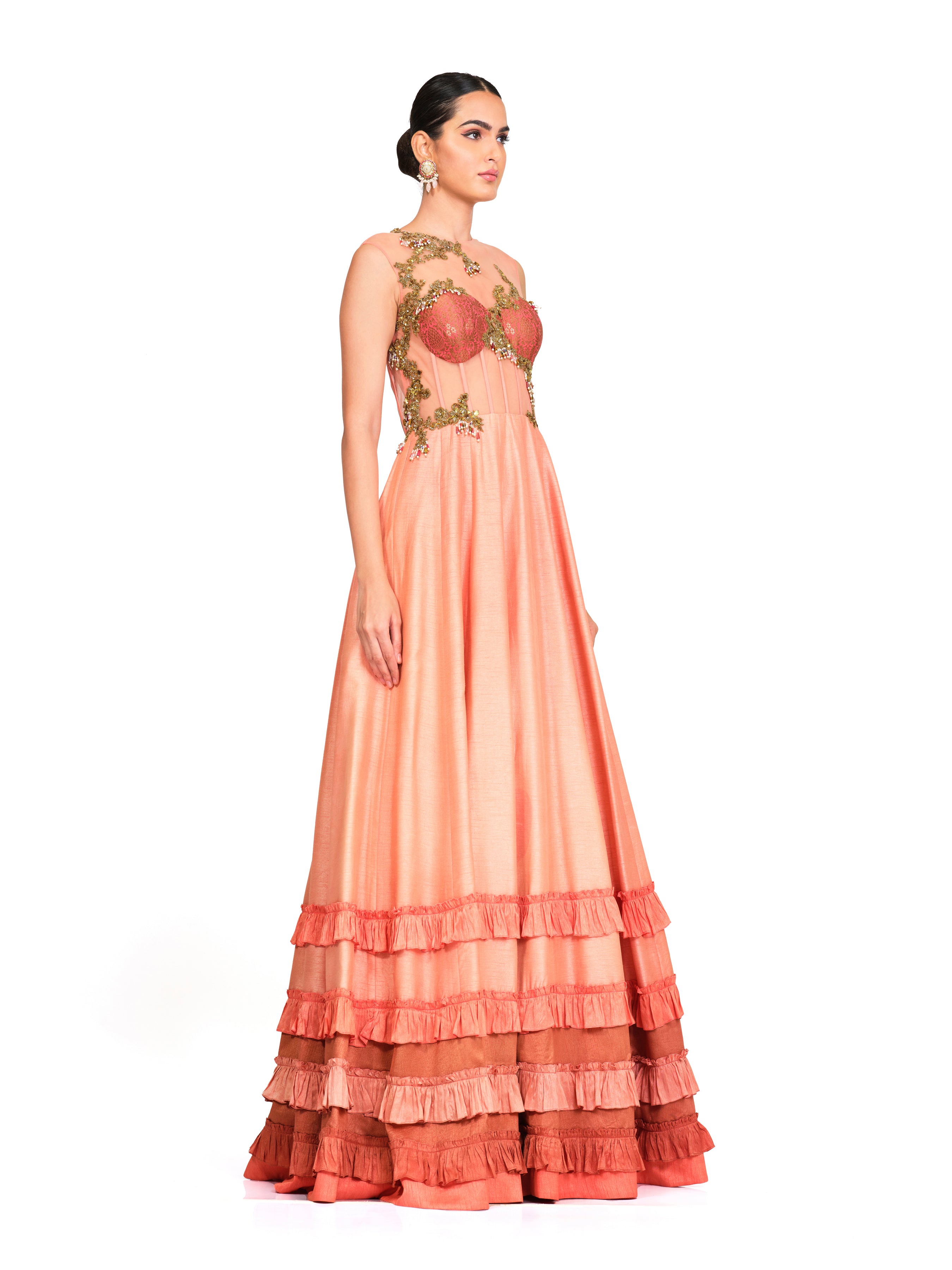 Silk Gown With Sequin Embroidered Bodice