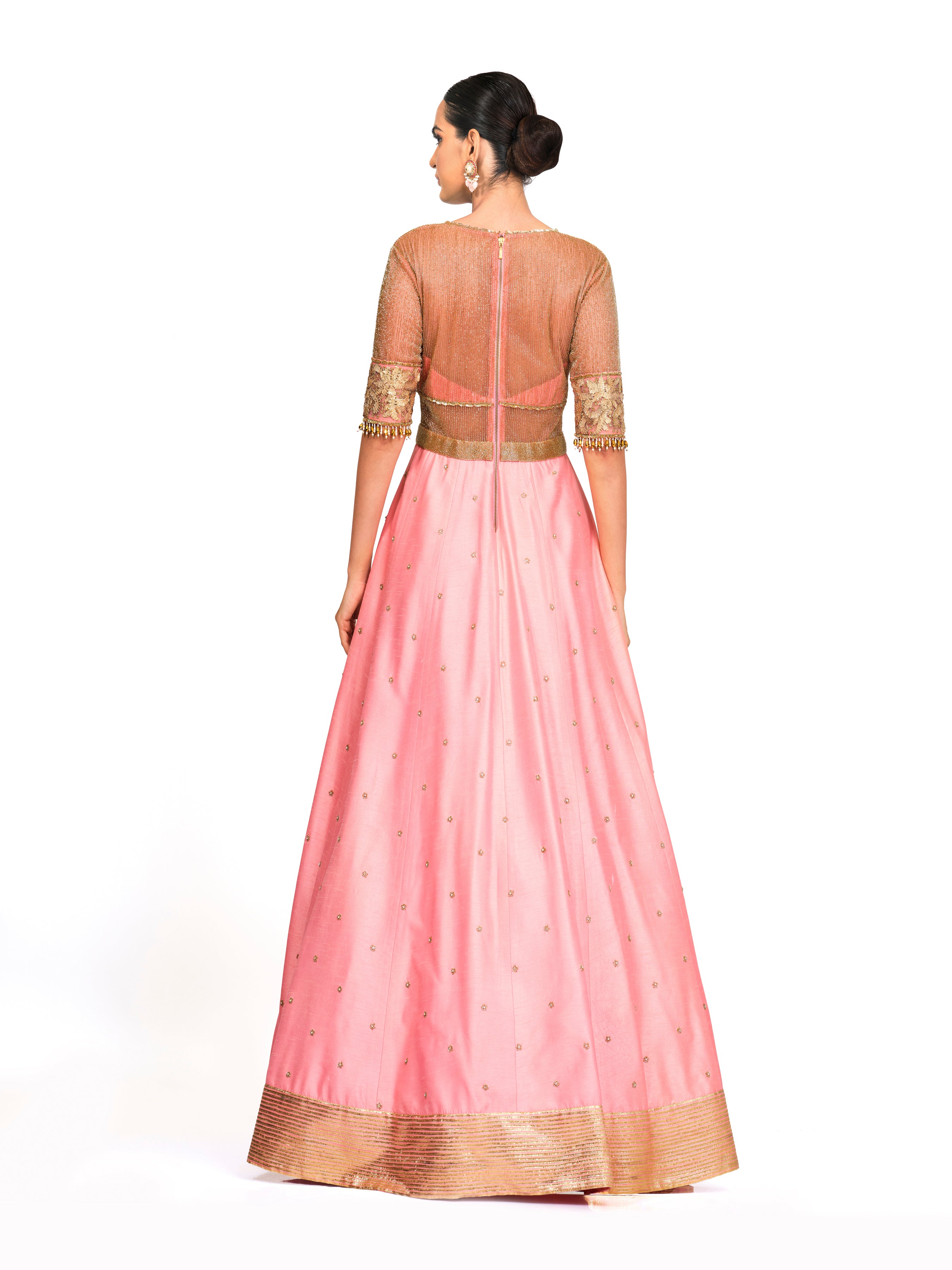 Silk Gown With Gota Embroidered Bodice