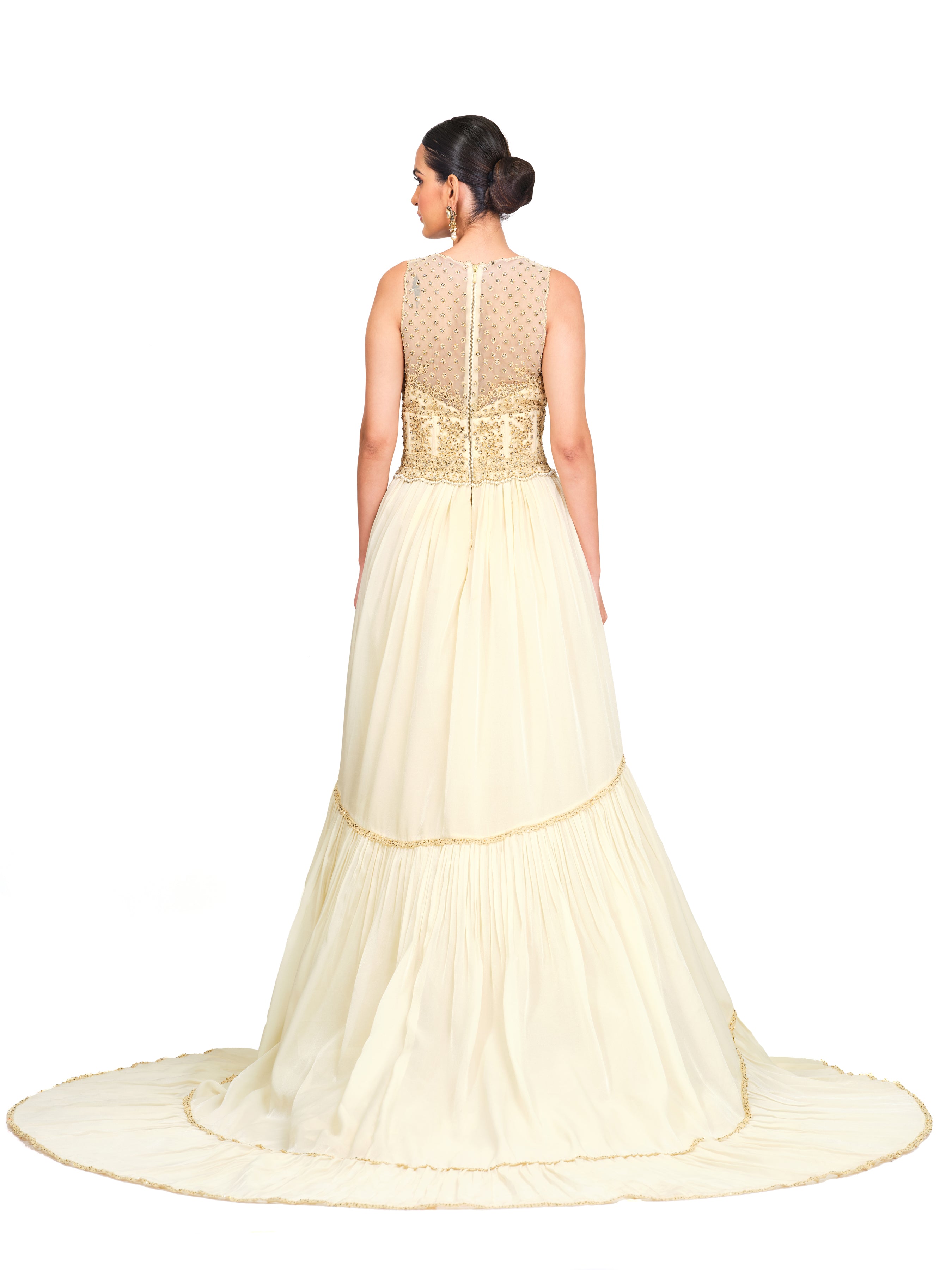 Flared Sleeveless Gown With Signature Cord-Work And Sequins Detailing
