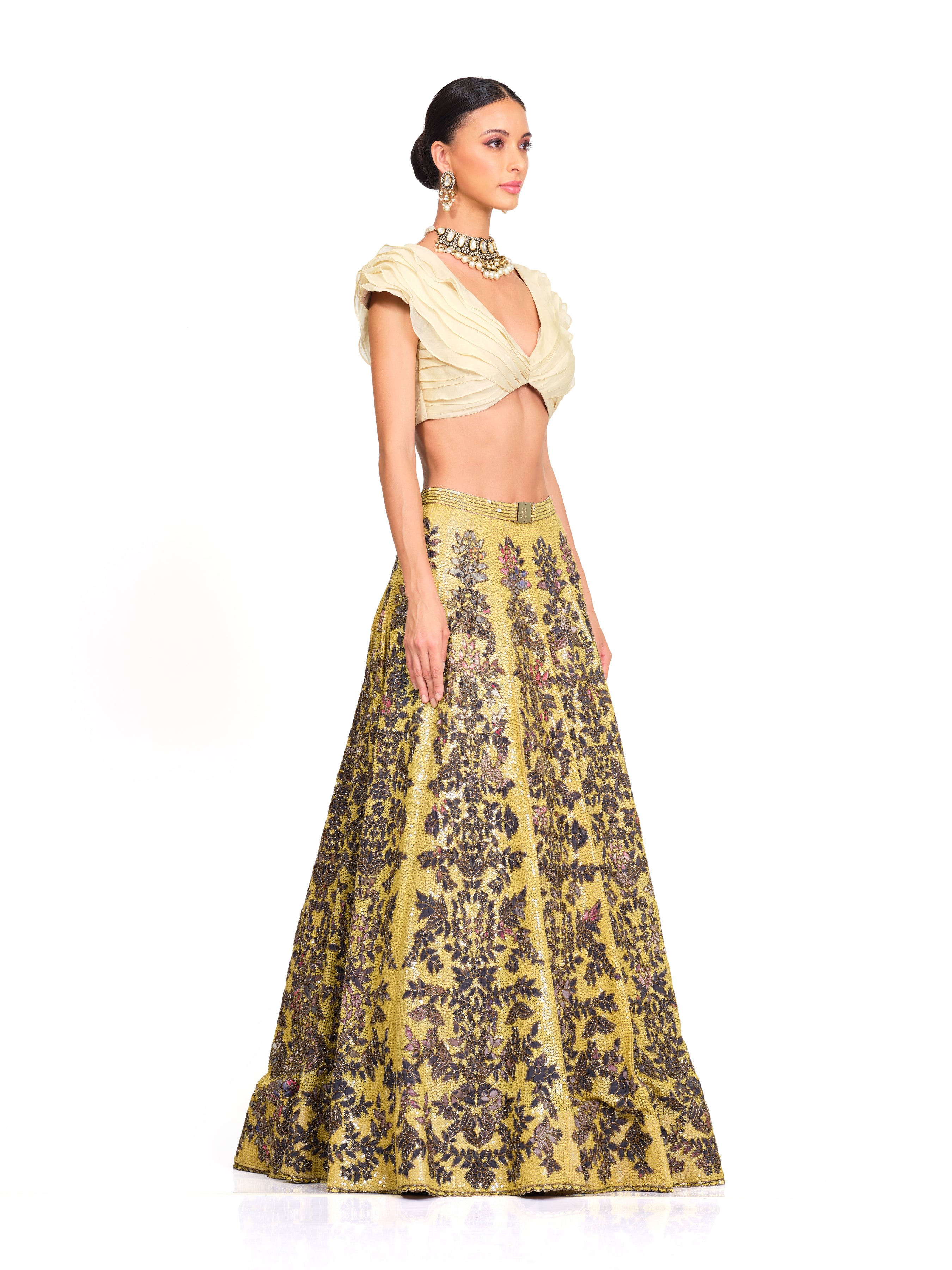 Beautiful pista gree colour frills lehenga and designer blouse with hand  embroidery thread work... 😍 For … | Crop top lehenga, Layered crop top,  Party wear lehenga