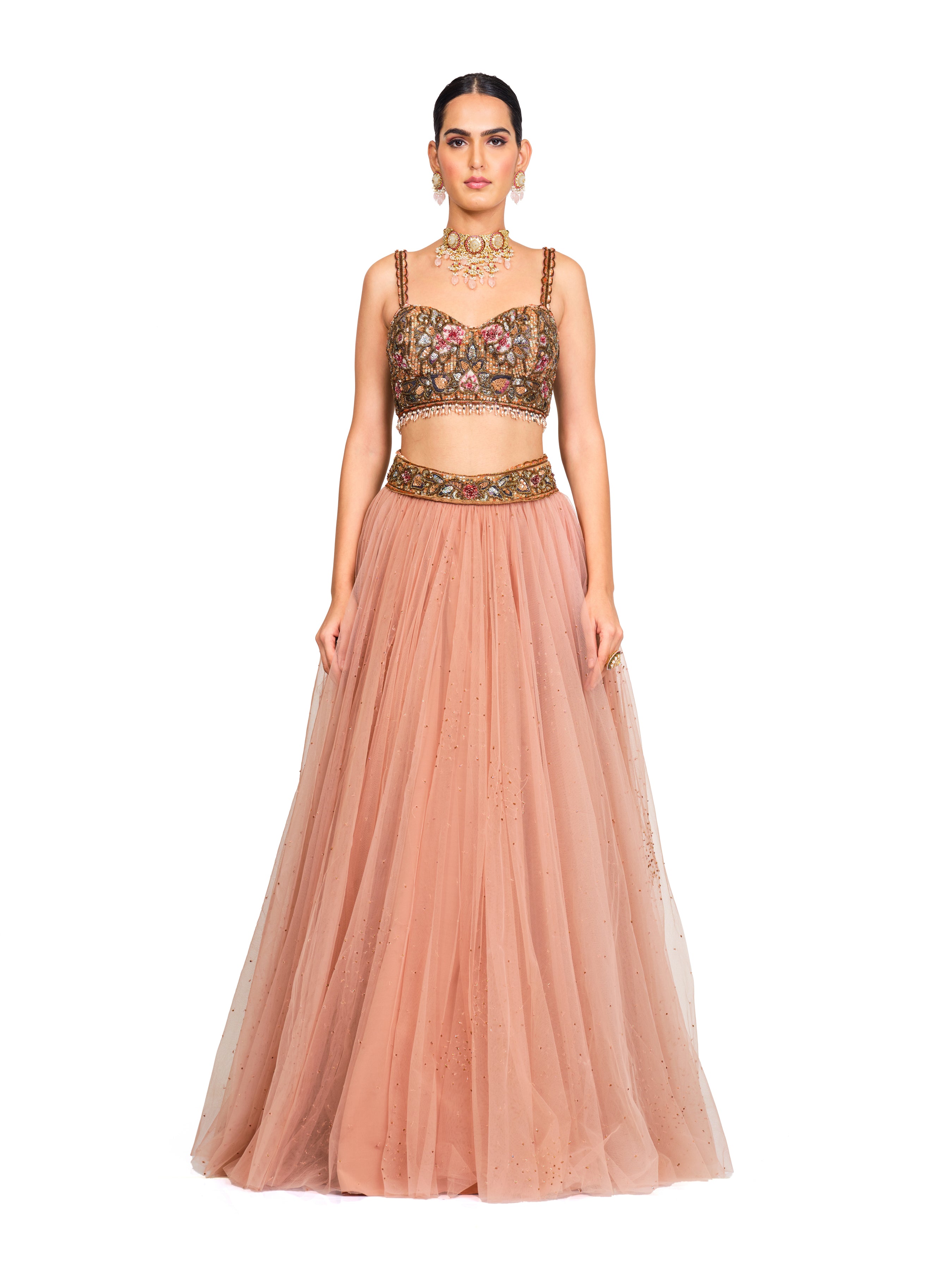 Rose Pink Lehenga With Embroidered Bustier