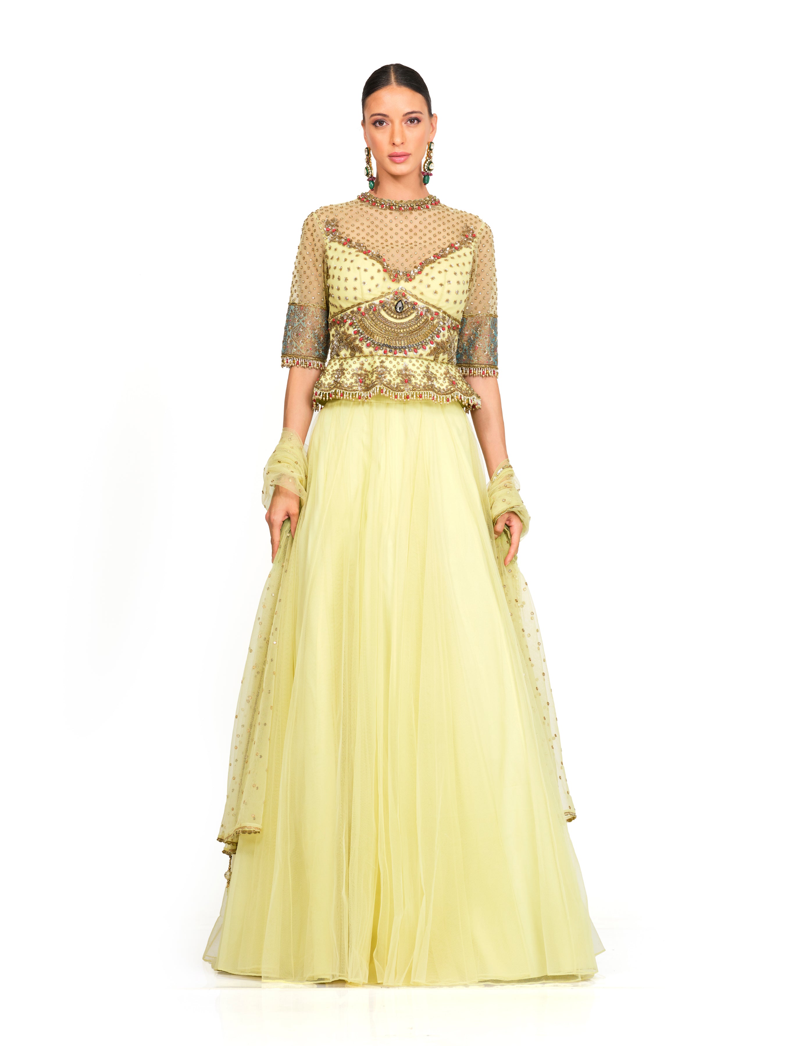 Zardozi Embroidered Peplum Blouse And Circular Skirt JP-43 – Anju Modi