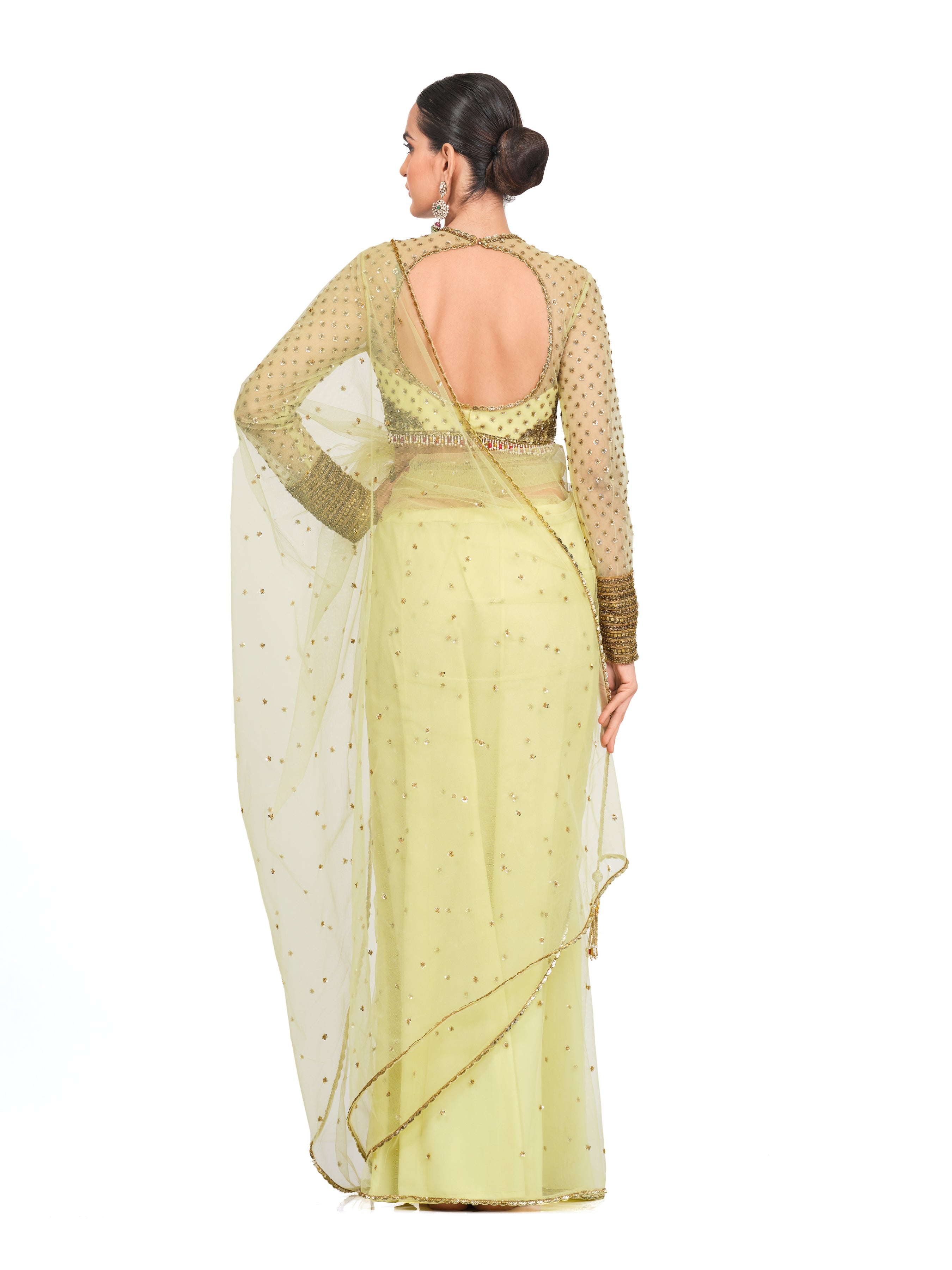 Net Saree With Embroidered Blouse