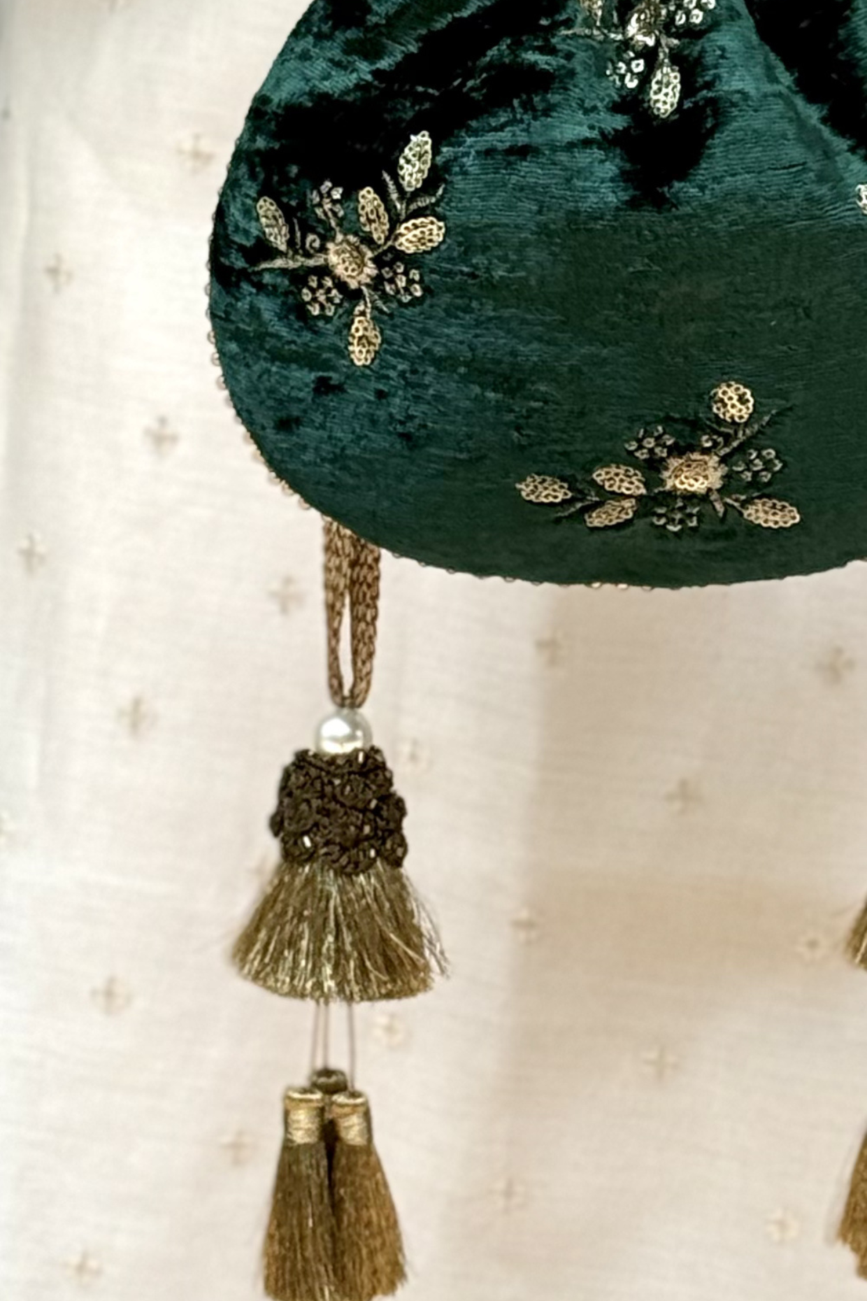 Ras Velvet Embroidered Potli - Green