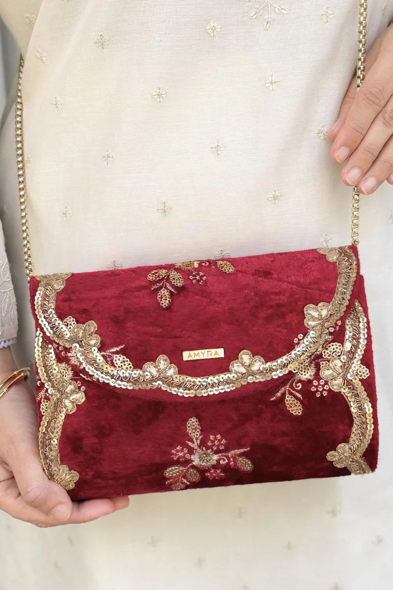 Ras Velvet Embroidered Flapover - Red
