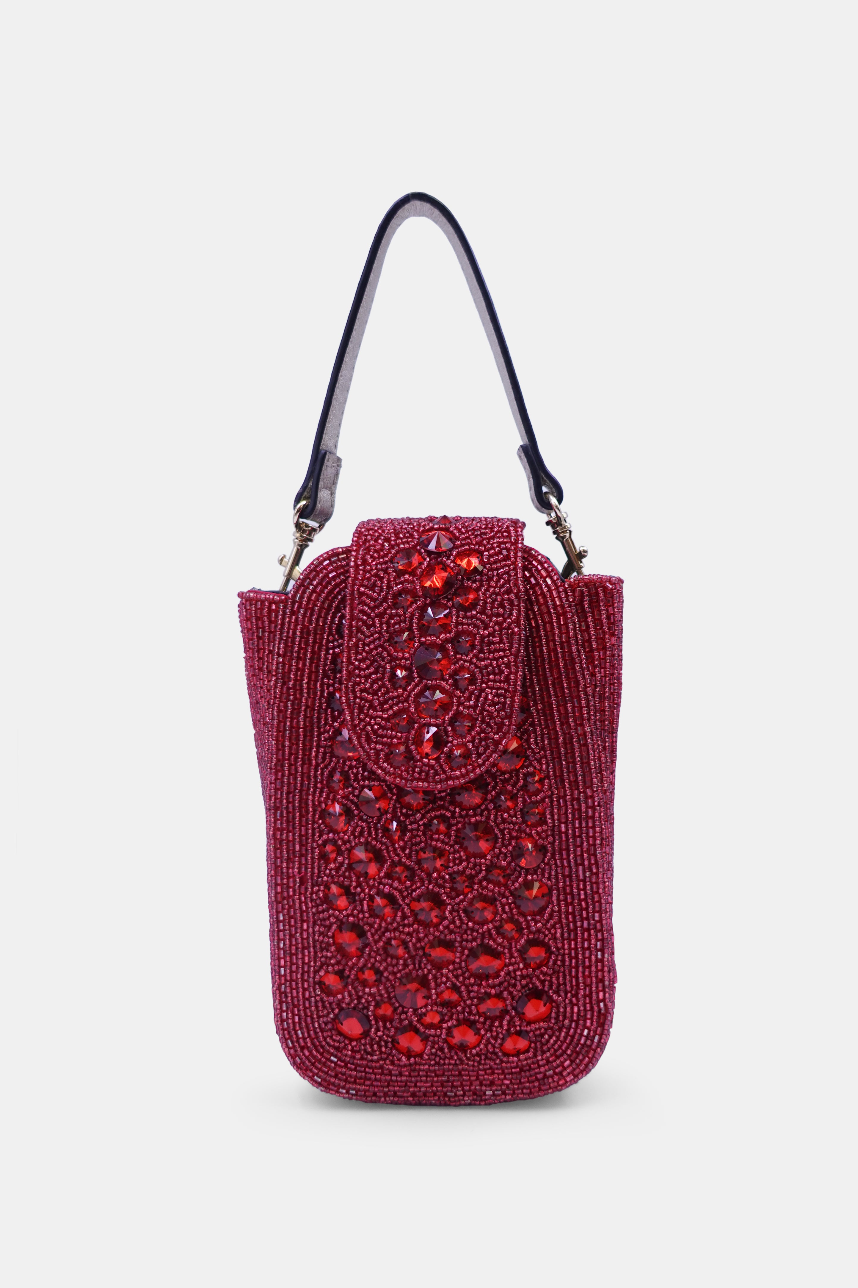 Red Maroon Crystal Embellished  Clutch