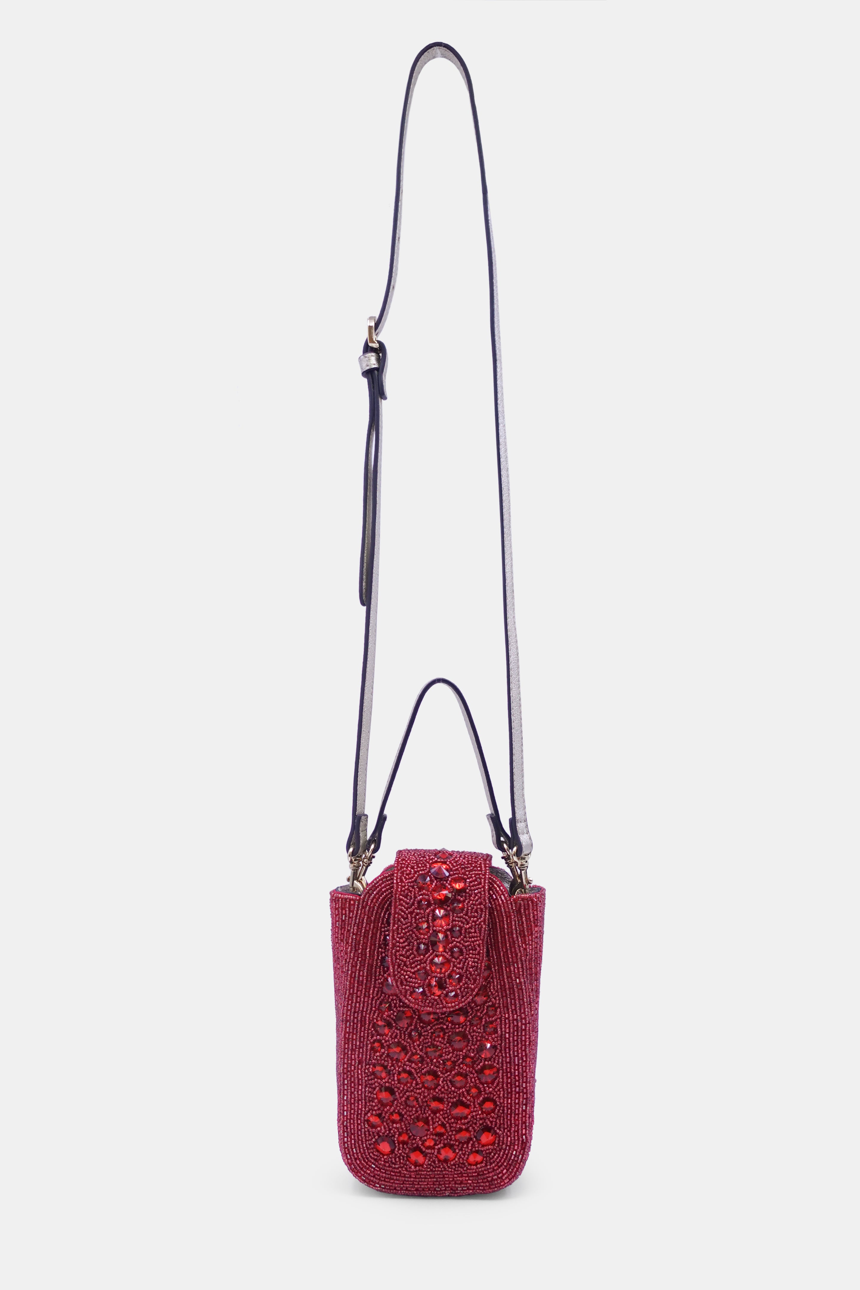 Red Maroon Crystal Embellished  Clutch