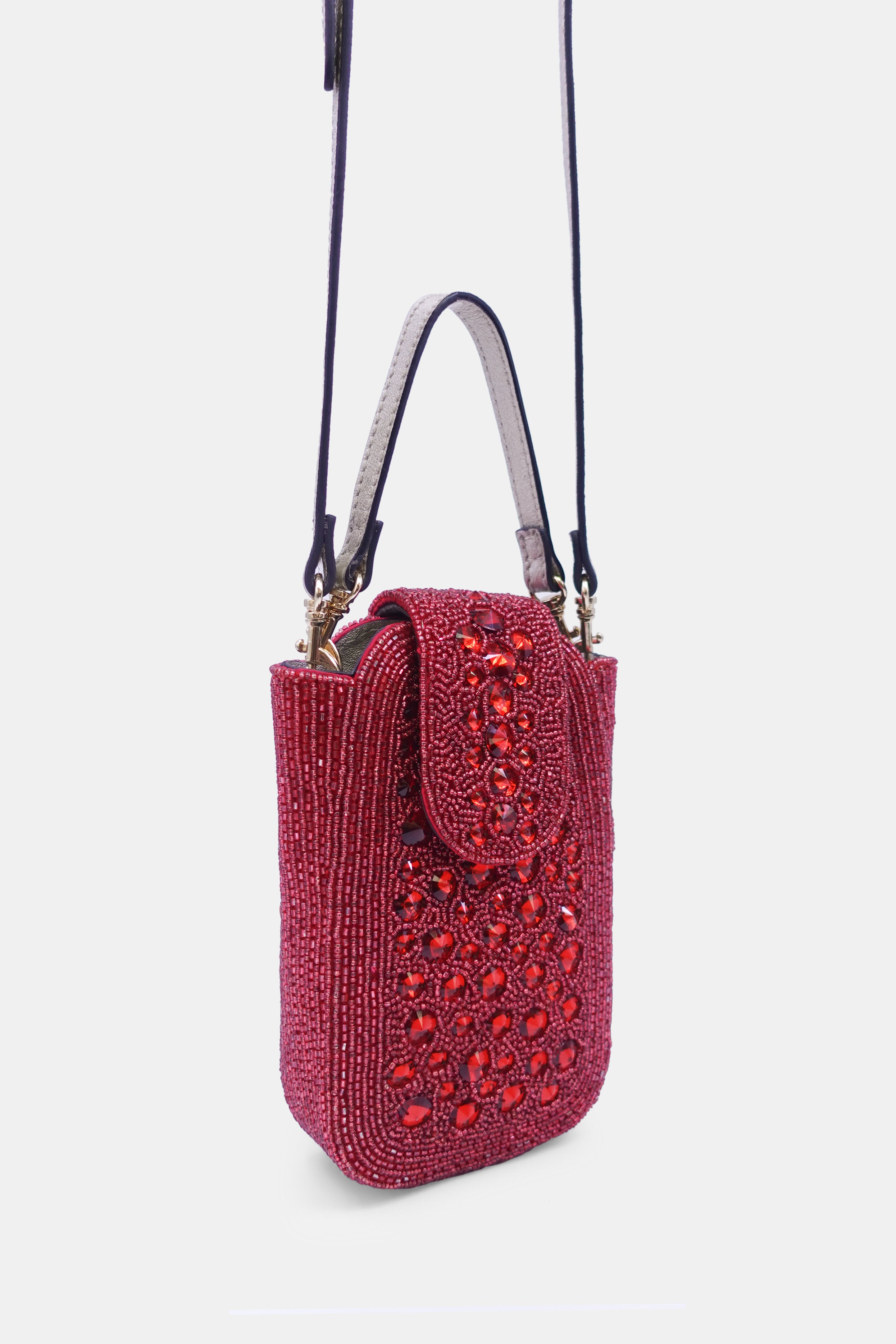 Red Maroon Crystal Embellished  Clutch