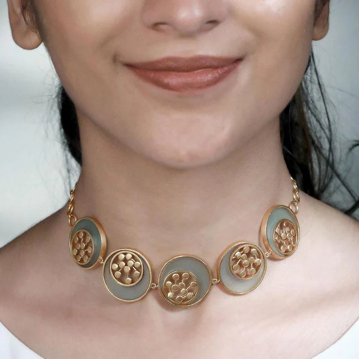 Gold Toned Cyan Acrylic Tangent Choker