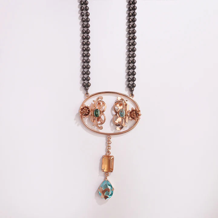 Saints And Cider Citrine And Blue Crystal Necklace
