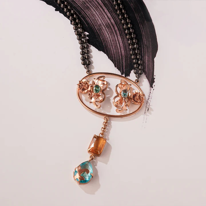 Saints And Cider Citrine And Blue Crystal Necklace