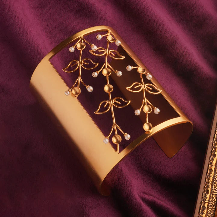 Fern Fantasy Gold Plated Cuff Worn