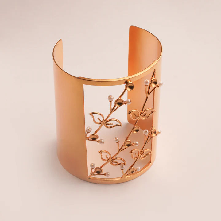 Fern Fantasy Gold Plated Cuff Worn