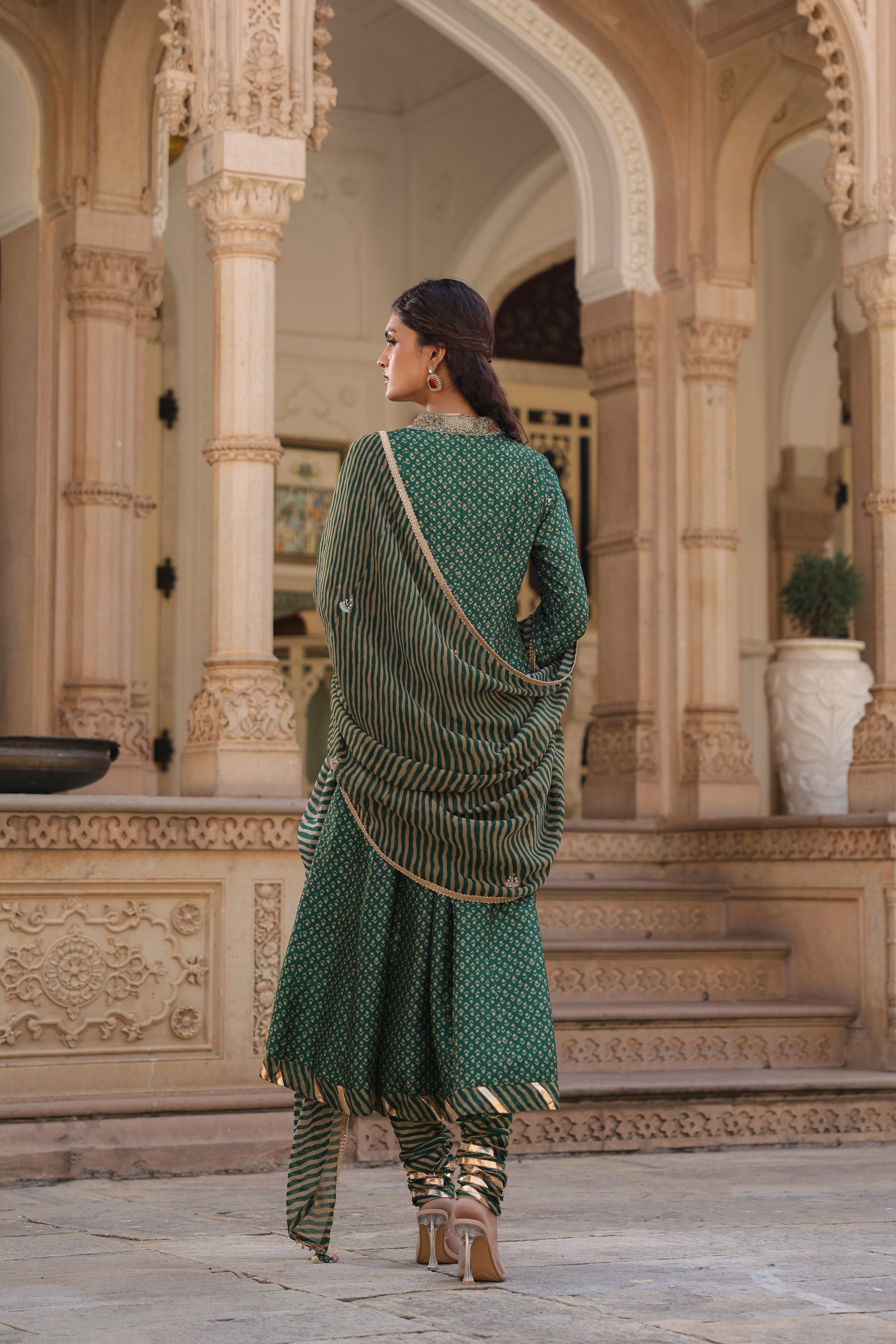 Green Riwayat Printed Kalidar Set