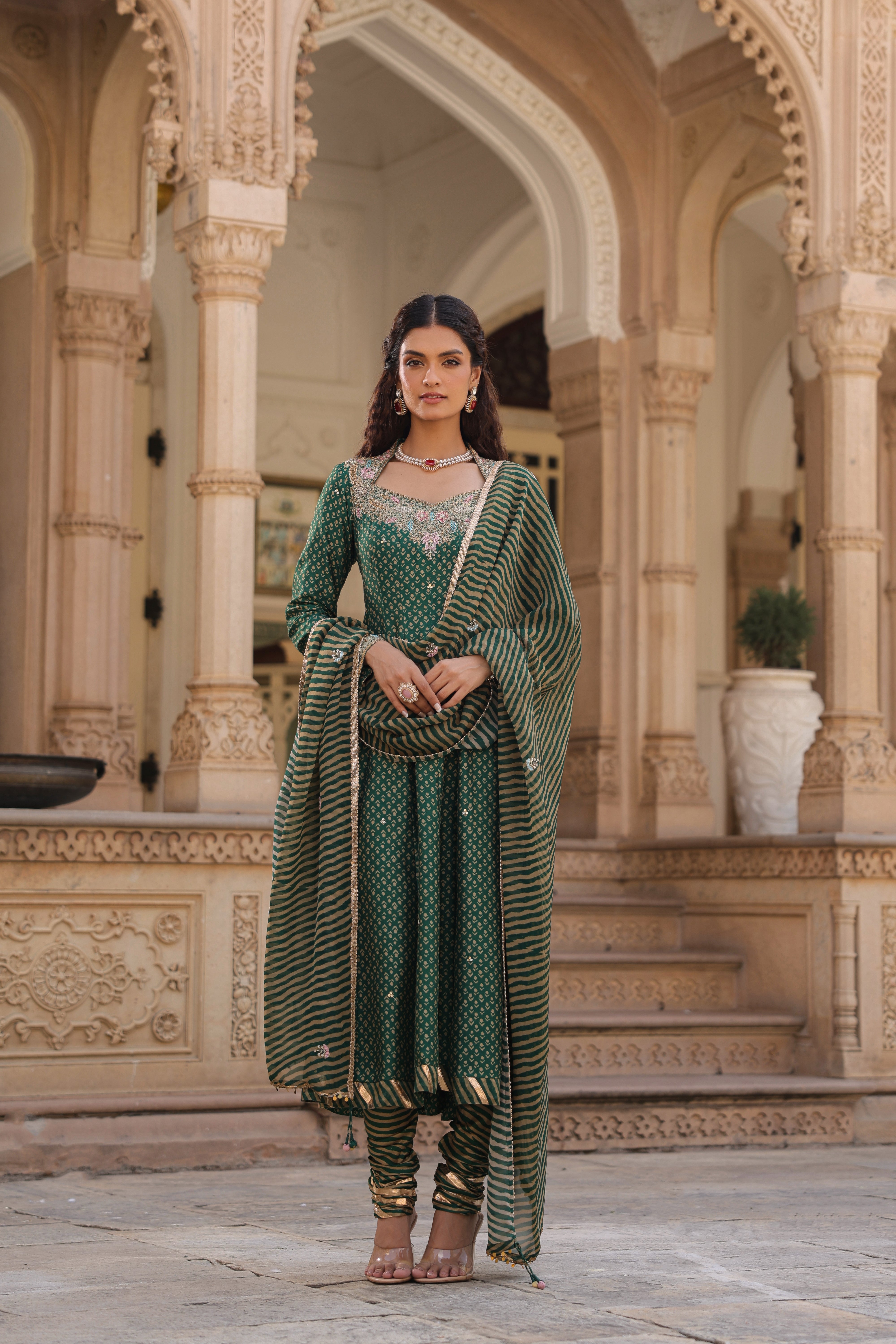 Green Riwayat Printed Kalidar Set