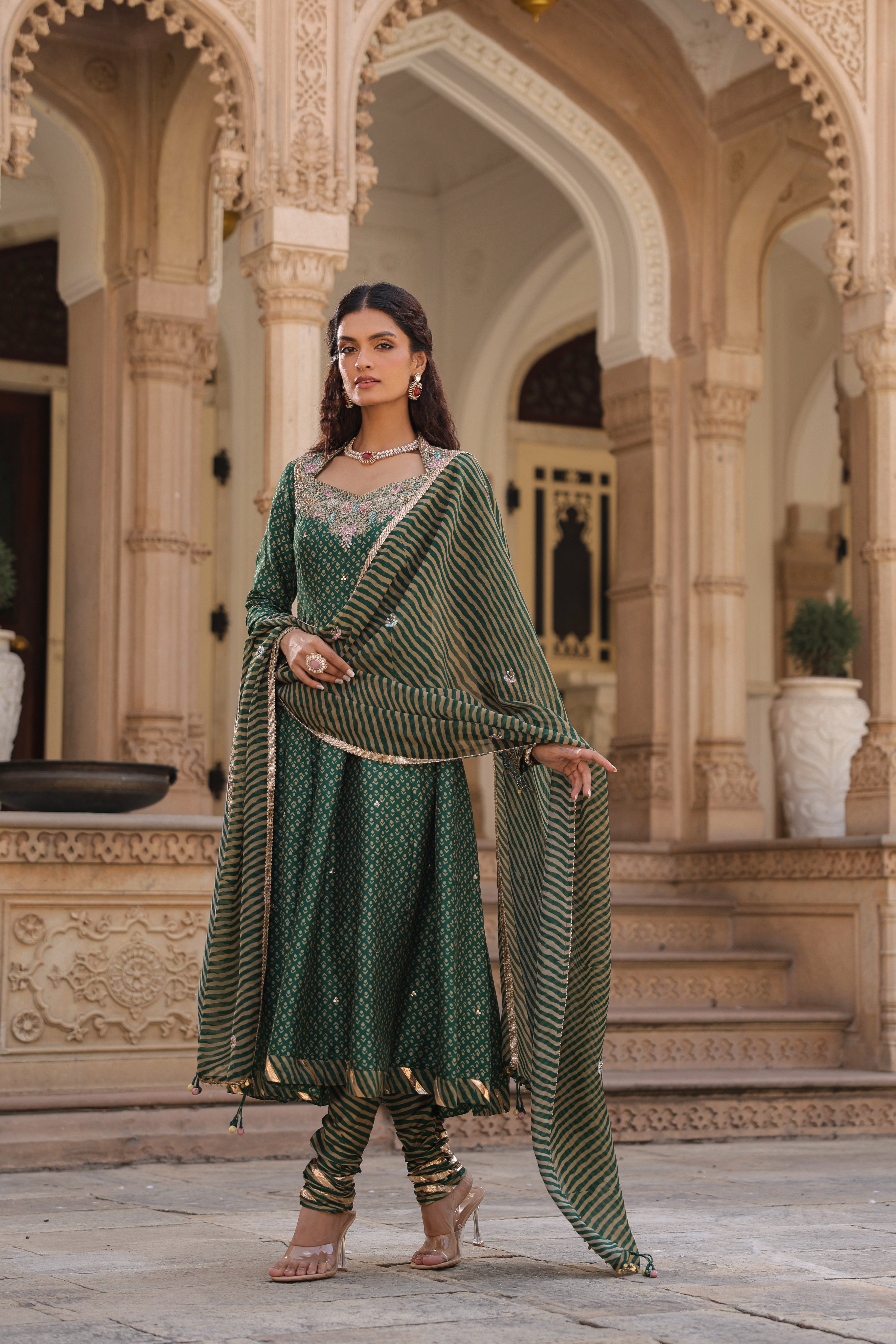 Green Riwayat Printed Kalidar Set