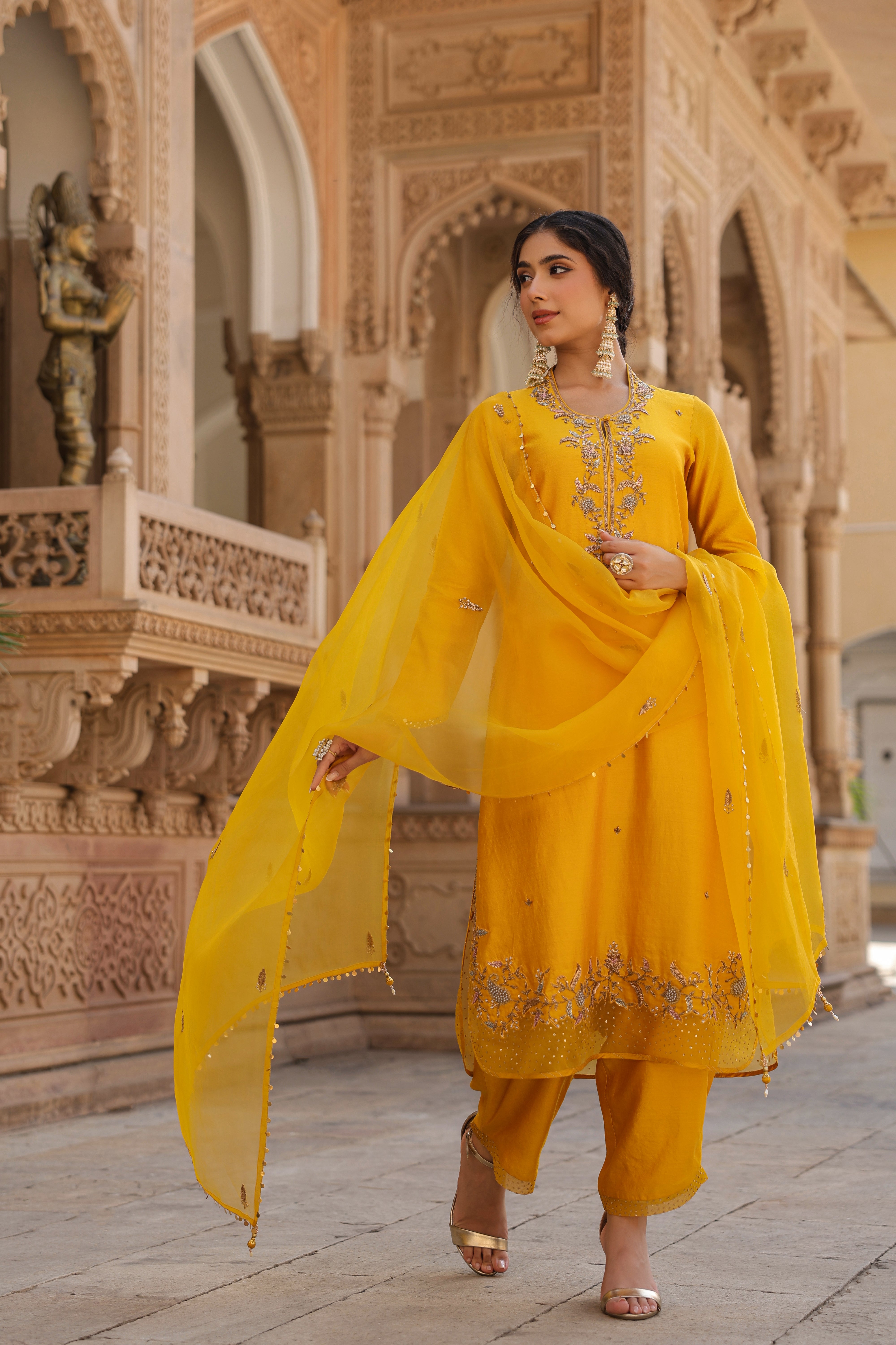 Yellow Riwayat Heavy Long Kurta Set