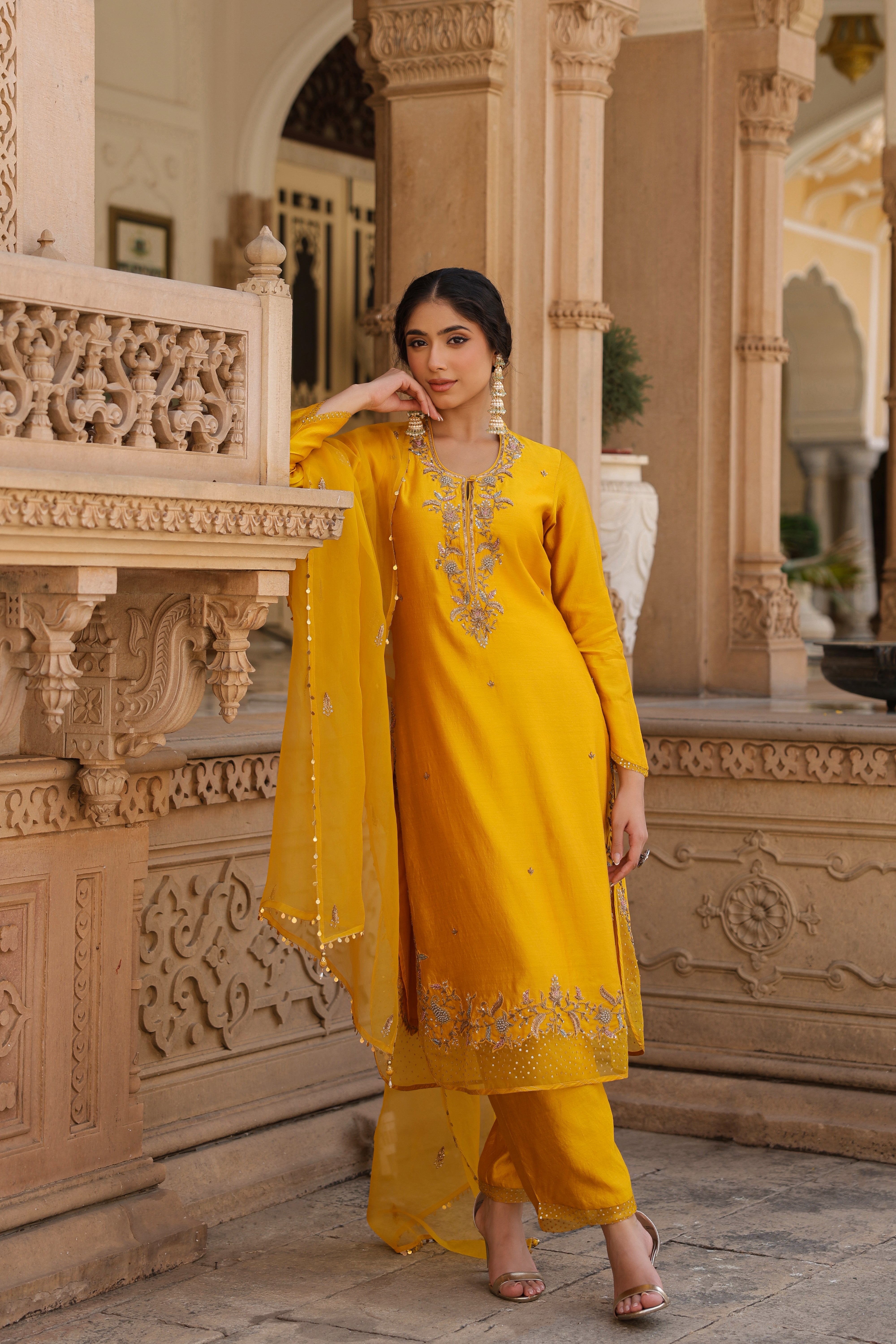 Yellow Riwayat Heavy Long Kurta Set