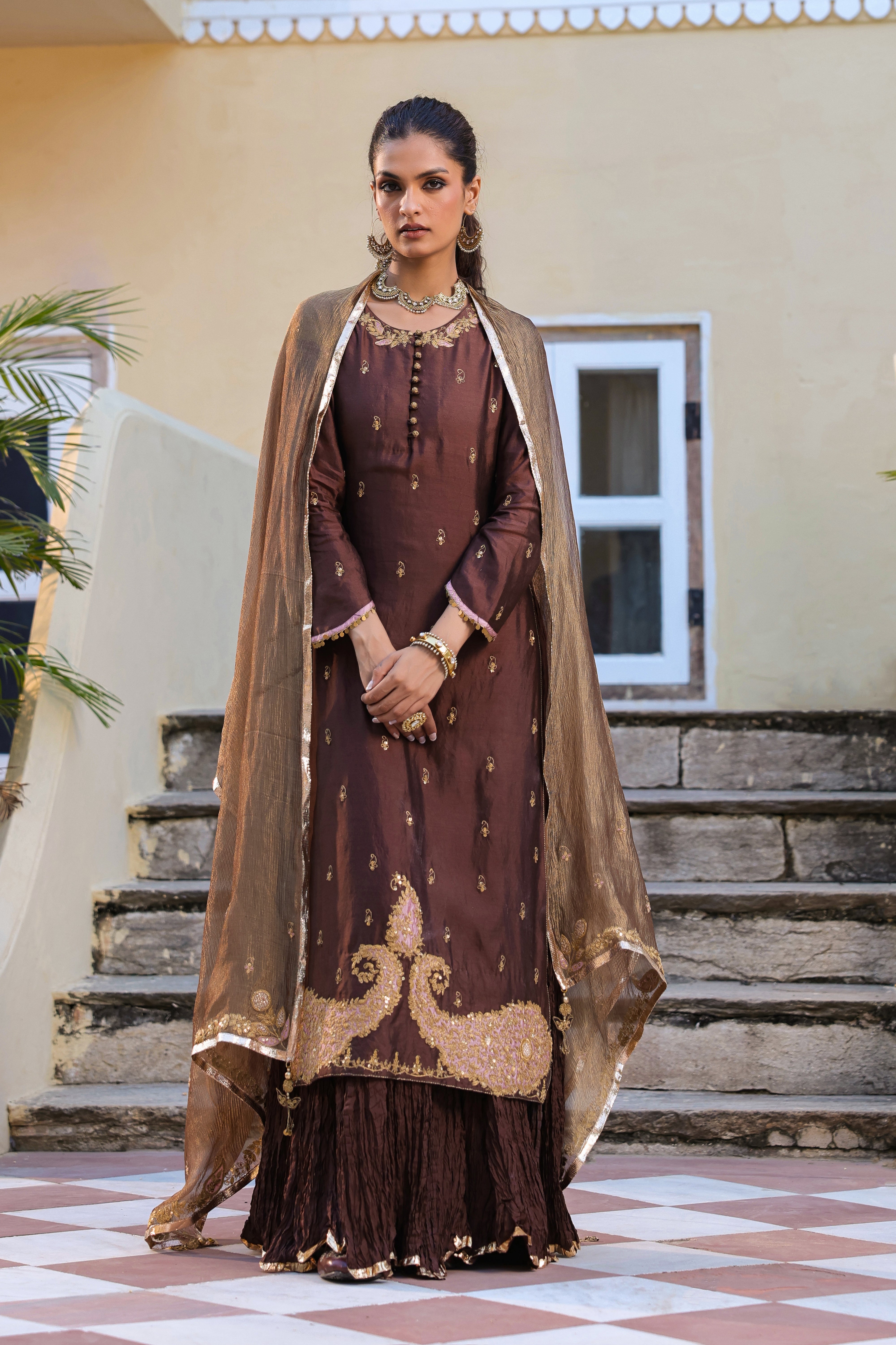 Brown Riwayat Straight Kurta Set