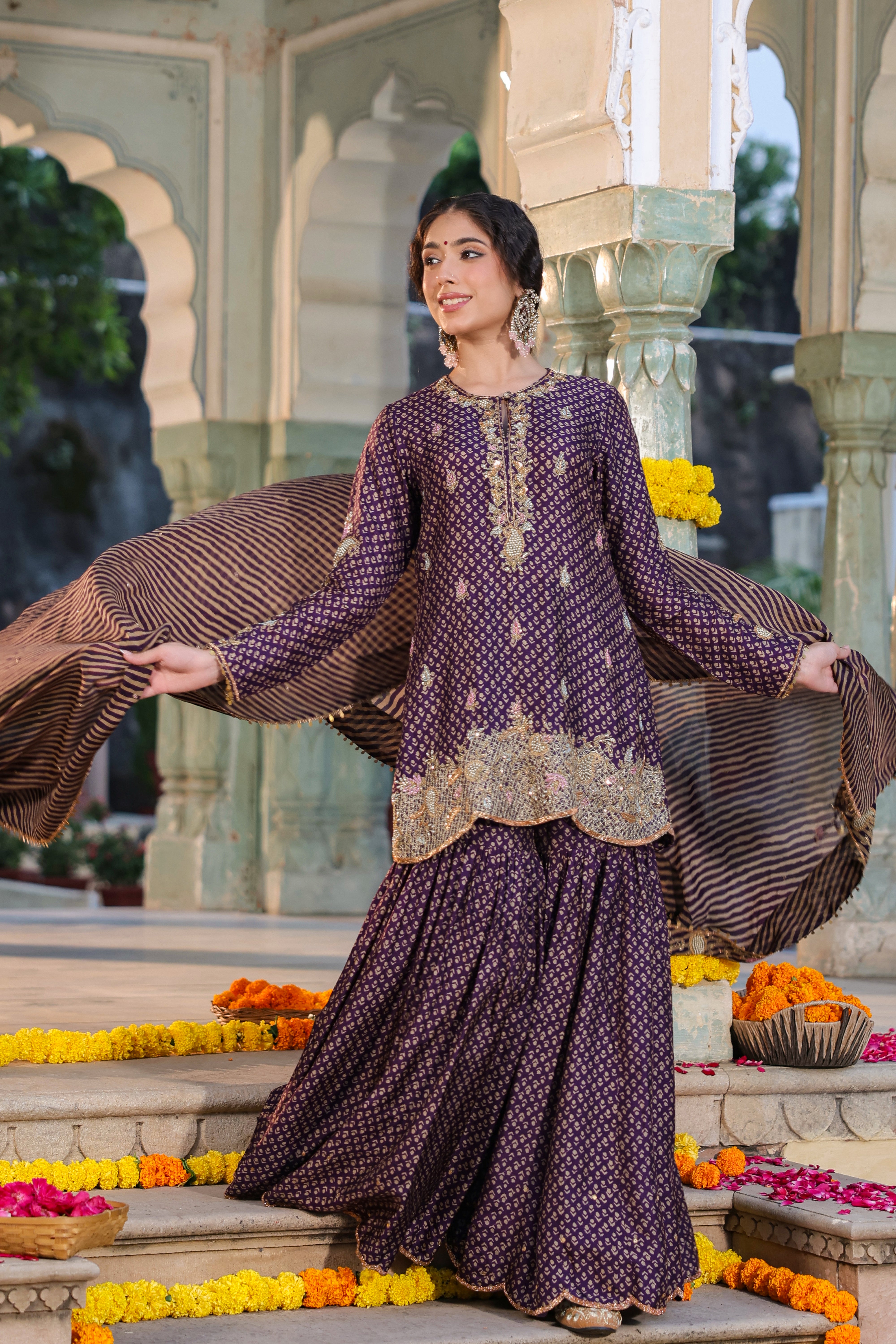 Purple Riwayat Printed Sharara Set