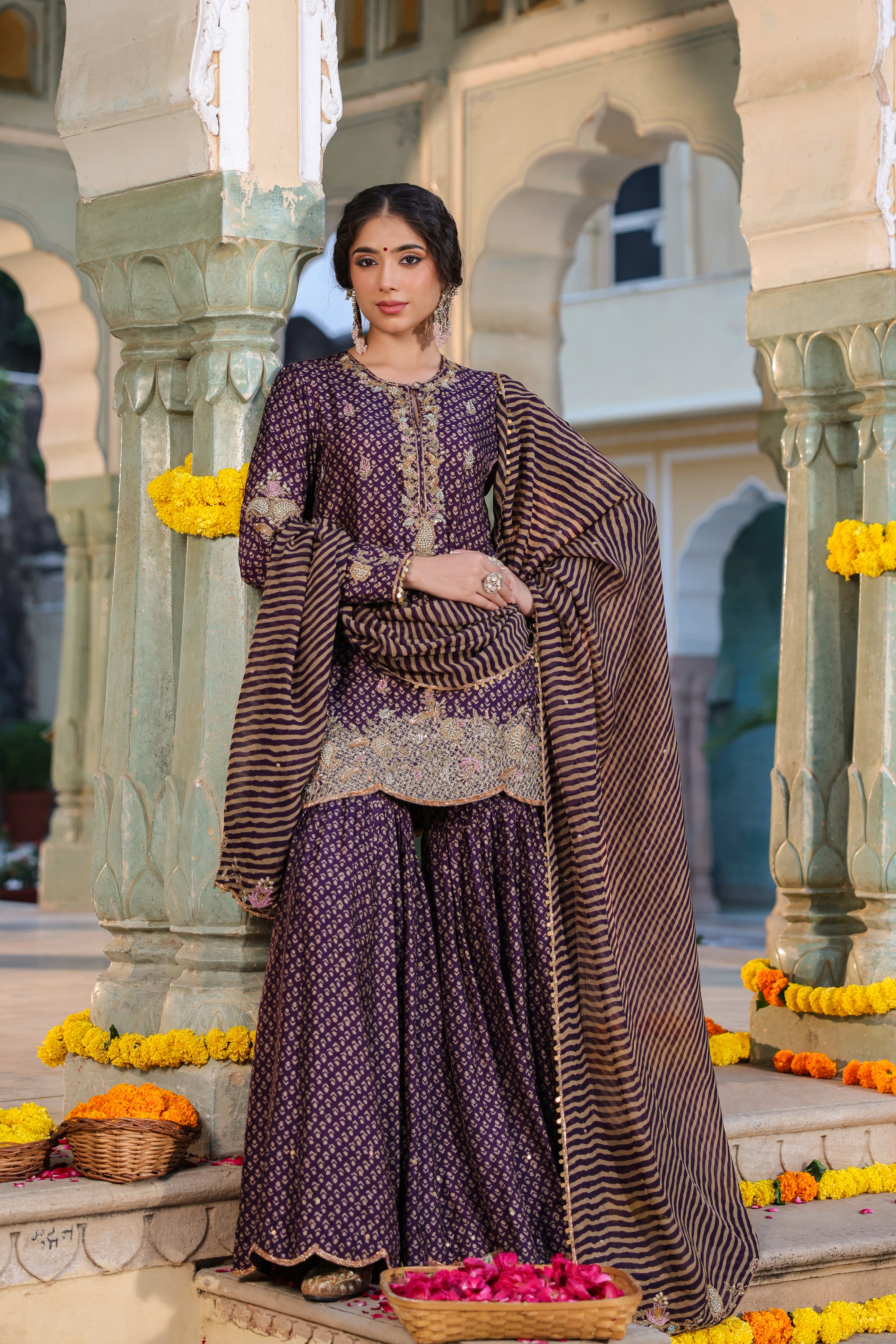 Purple Riwayat Printed Sharara Set