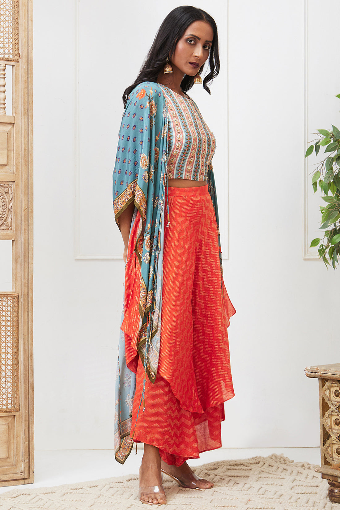 Tabriz Embroidered Drape Pant Set With Jacket