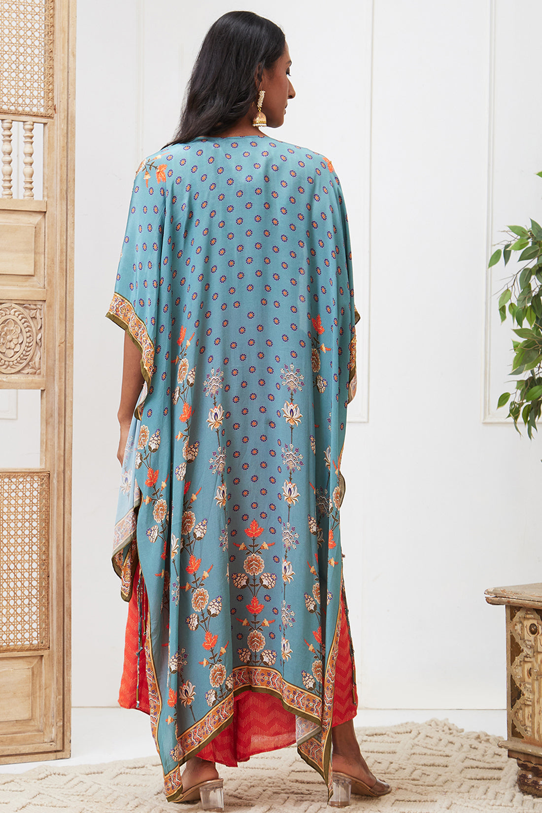 Tabriz Embroidered Drape Pant Set With Jacket