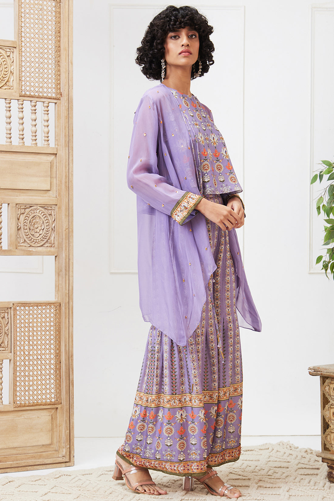 Tabriz Embroidered Pleated Pant Set With Jacket