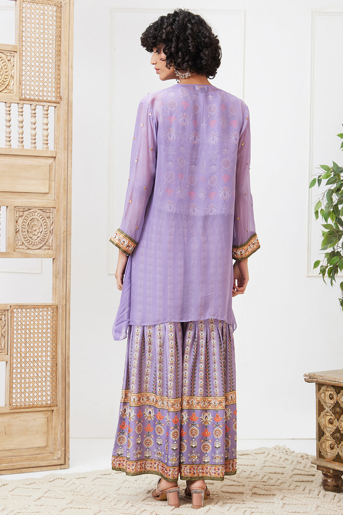 Tabriz Embroidered Pleated Pant Set With Jacket