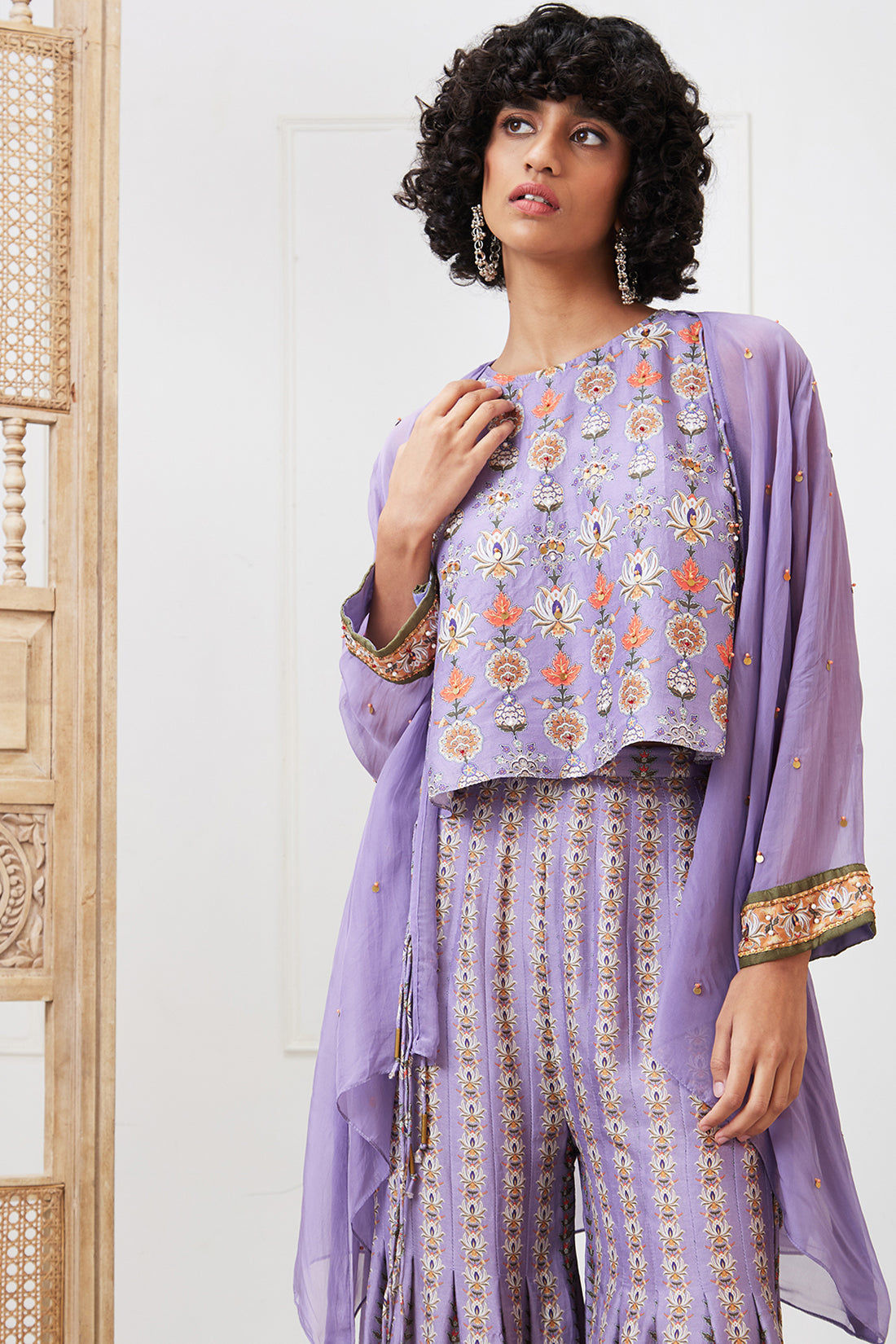 Tabriz Embroidered Pleated Pant Set With Jacket