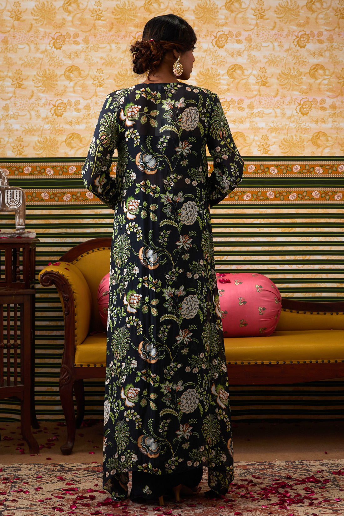 Mehr Printed Drape Skirt Set With Jacket