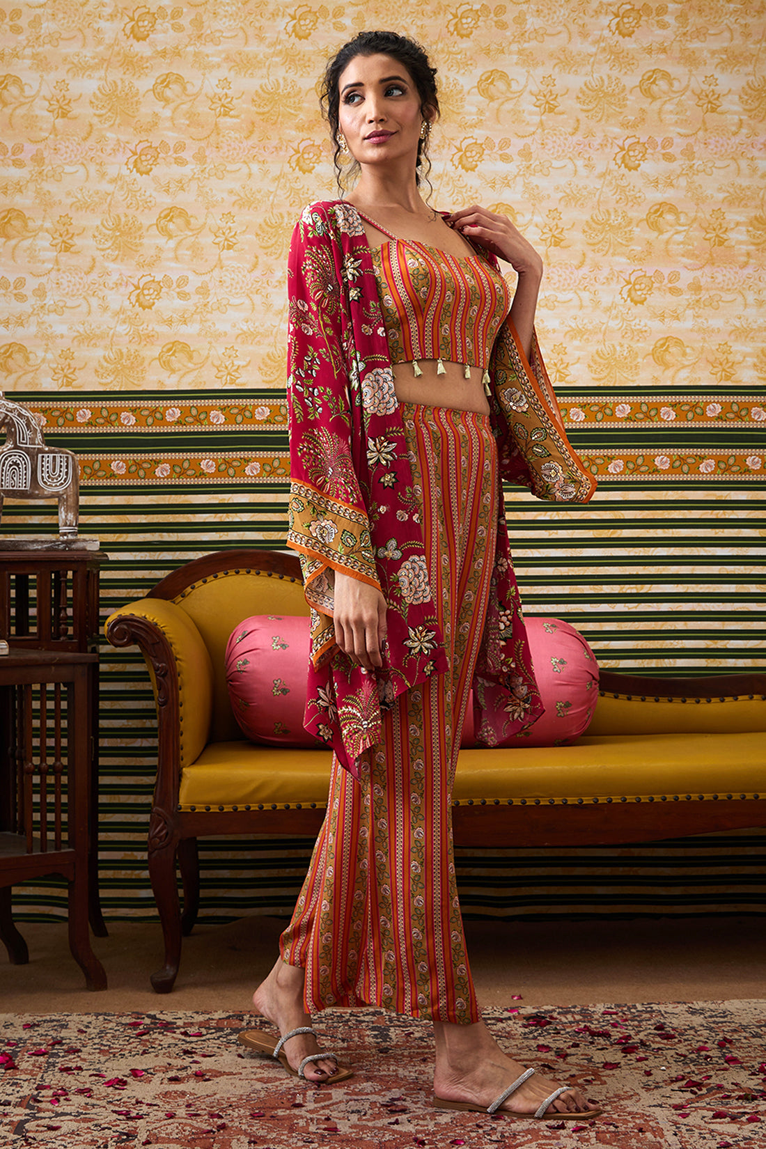 Mehr Embroidered  Co-or Set With Kimono Jacket