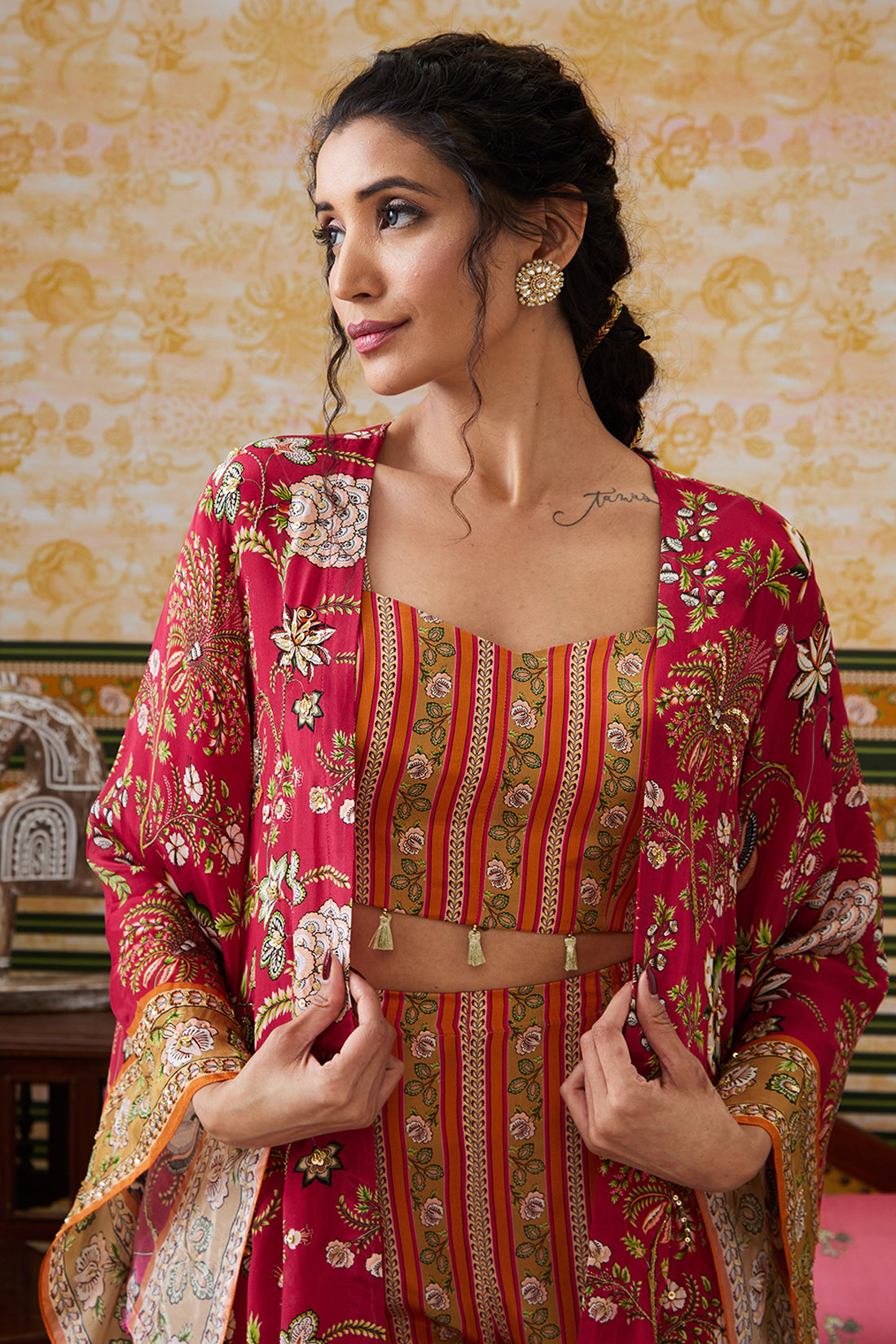 Mehr Embroidered  Co-or Set With Kimono Jacket