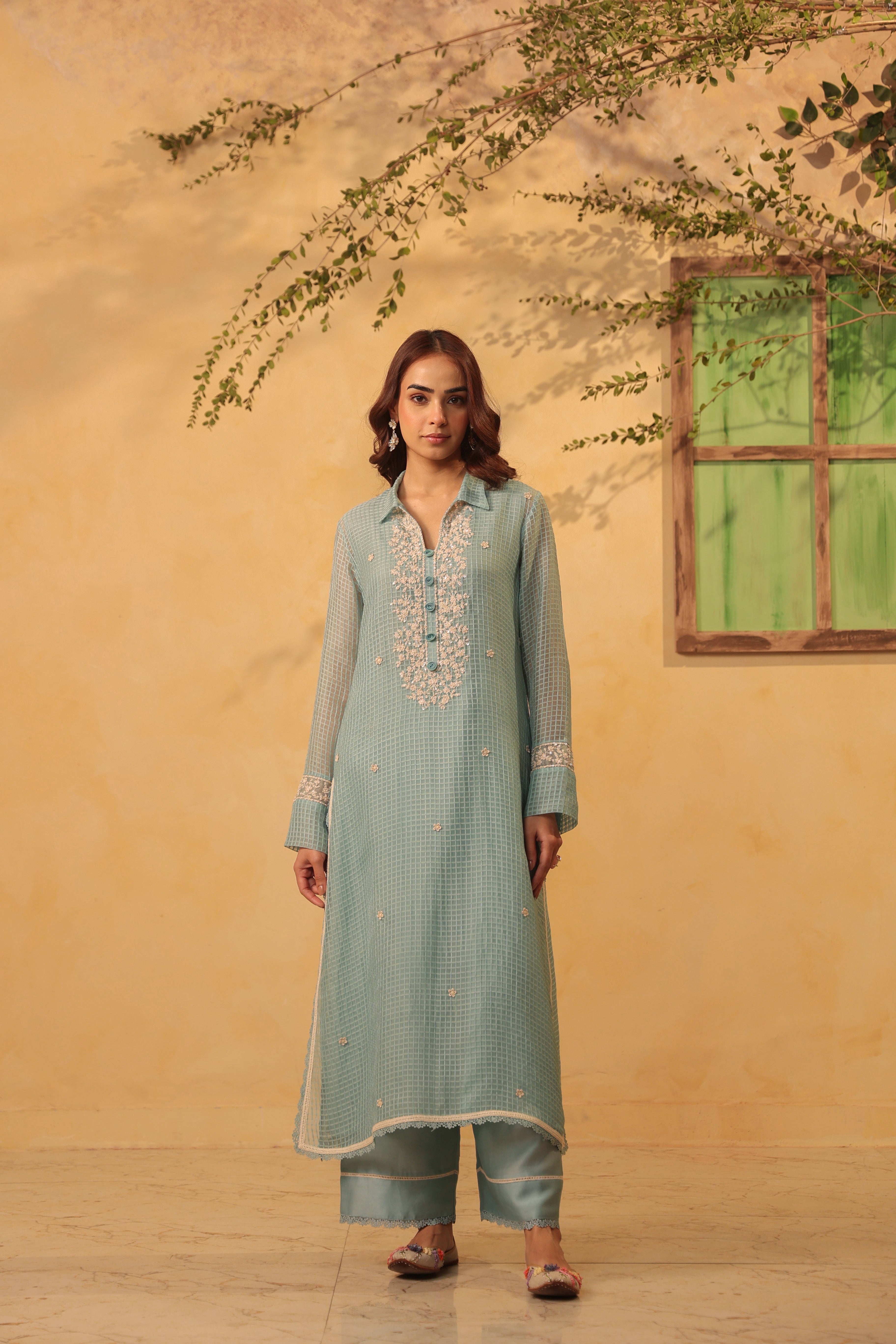 Vaayu Light Blue Collar Kurta Set