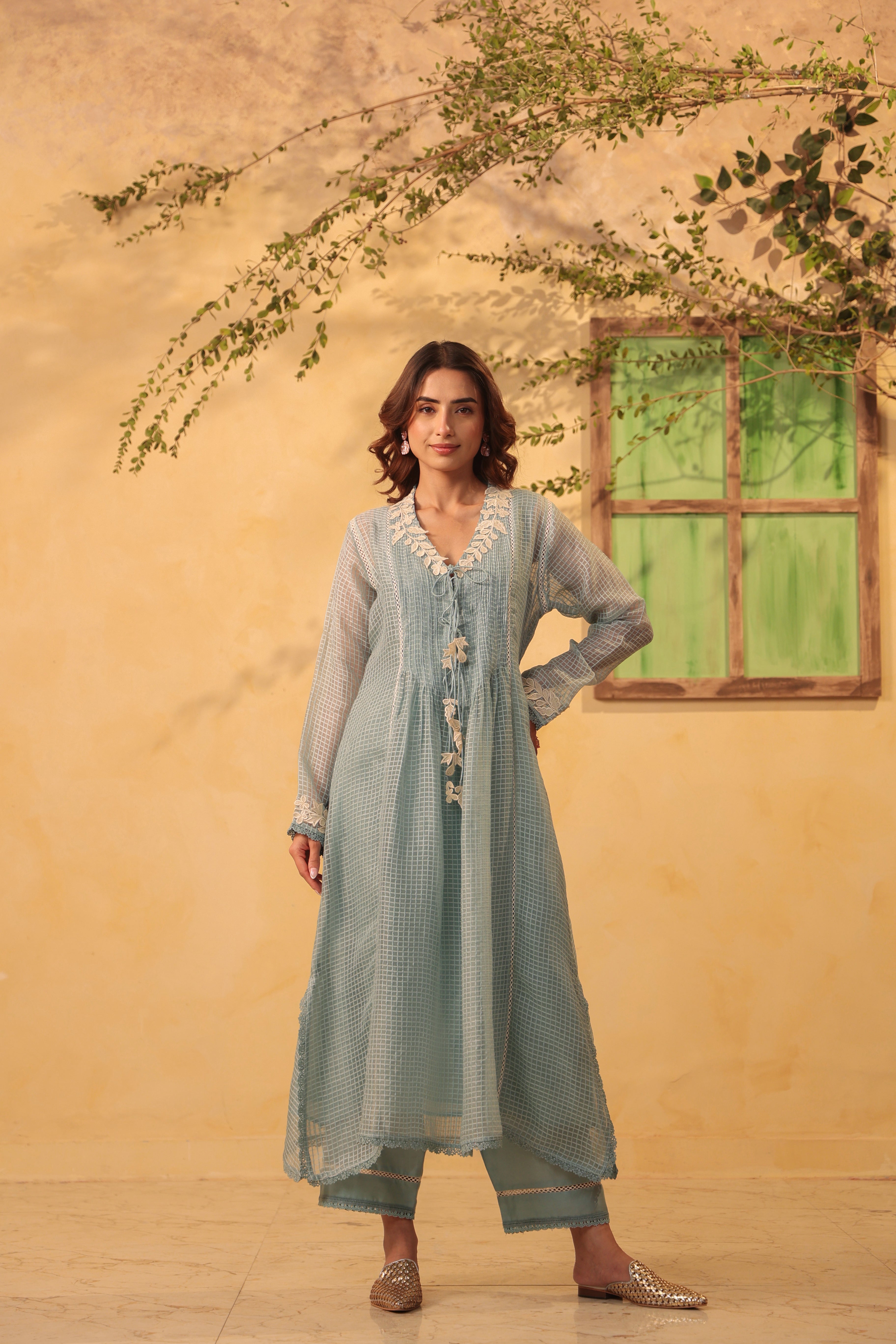 Vaayu Light Blue Tie-up Kurta Set