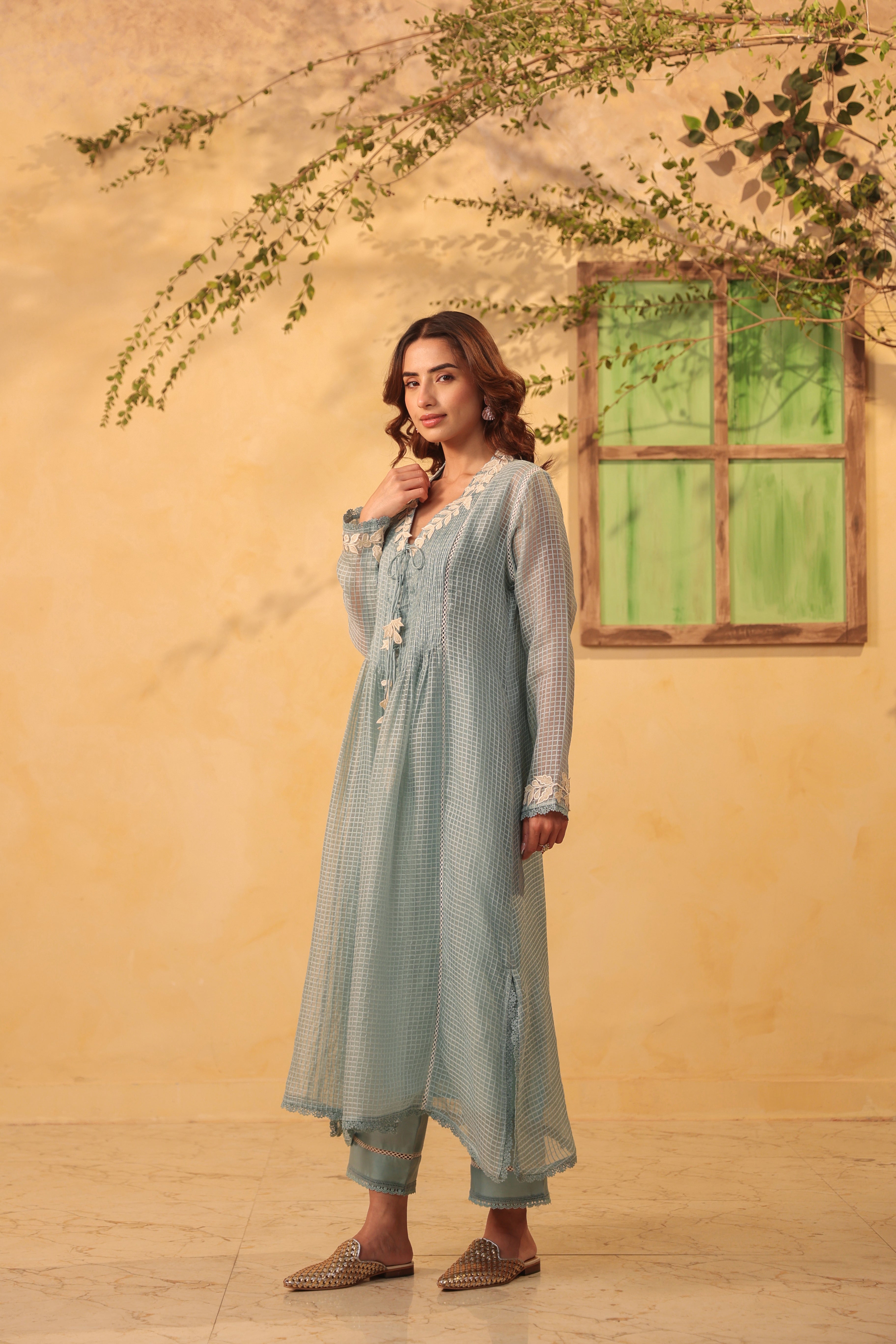 Vaayu Light Blue Tie-up Kurta Set