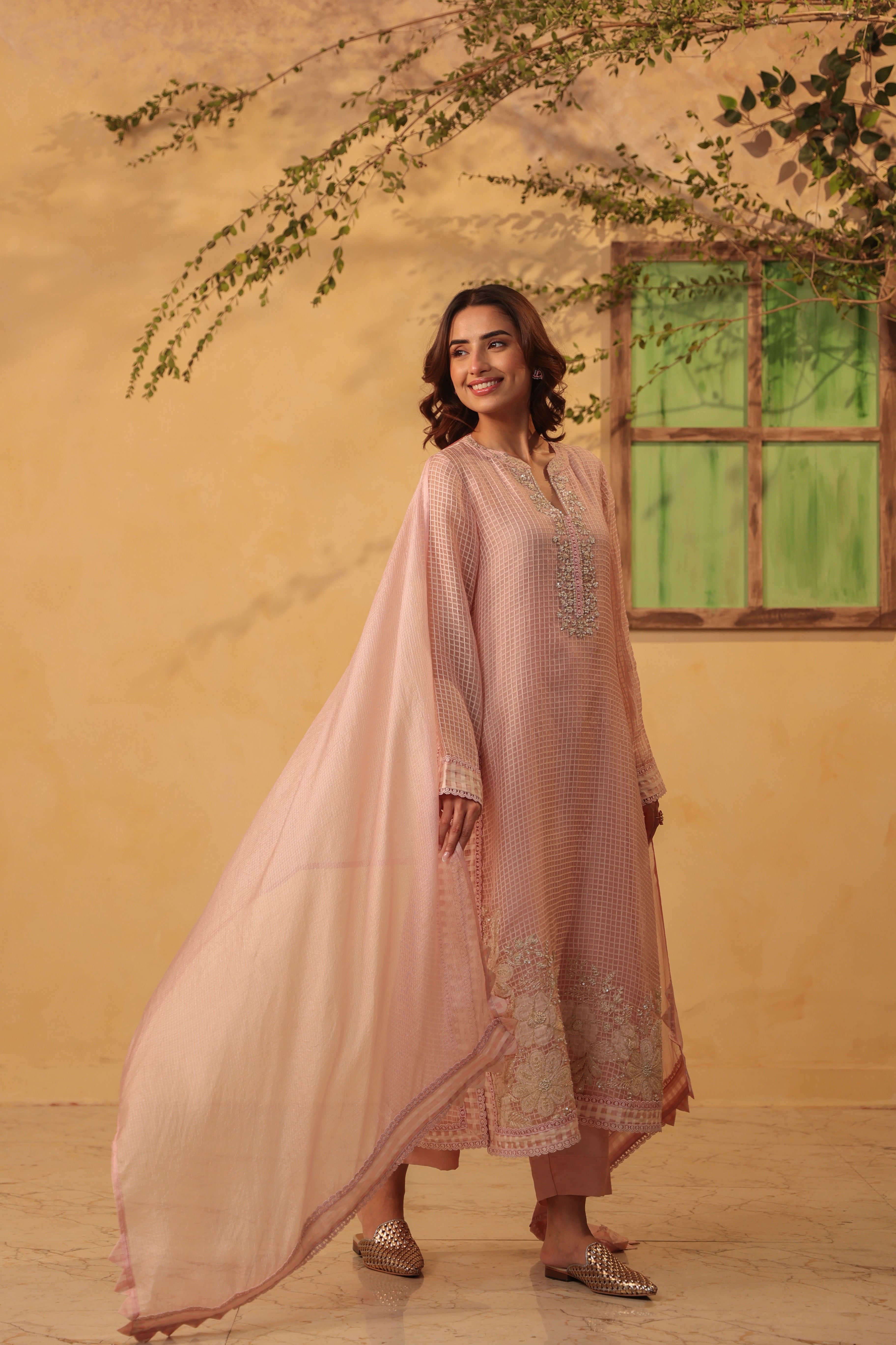 Vaayu Light Pink Straight Long Kurta Set