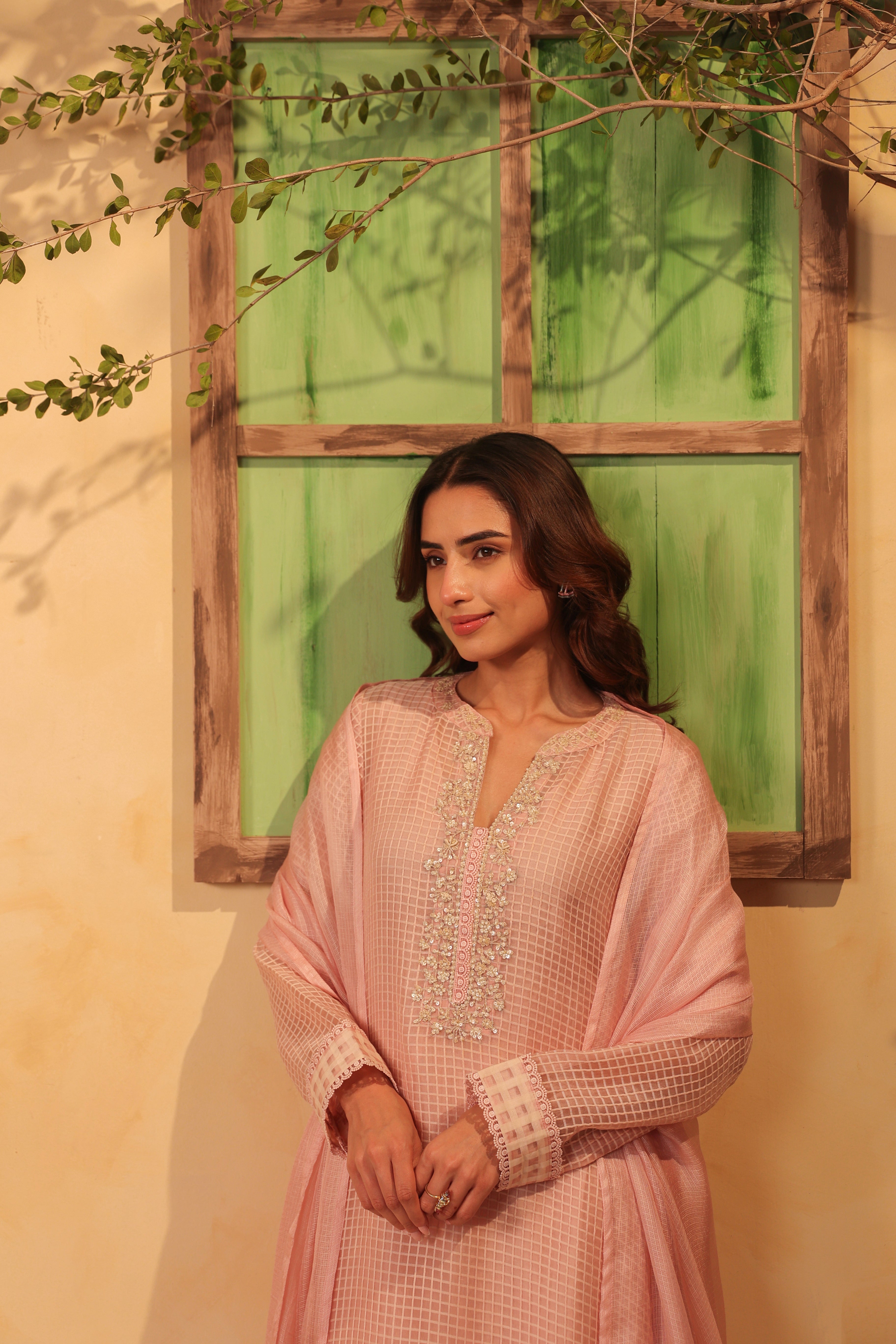 Vaayu Light Pink Straight Long Kurta Set