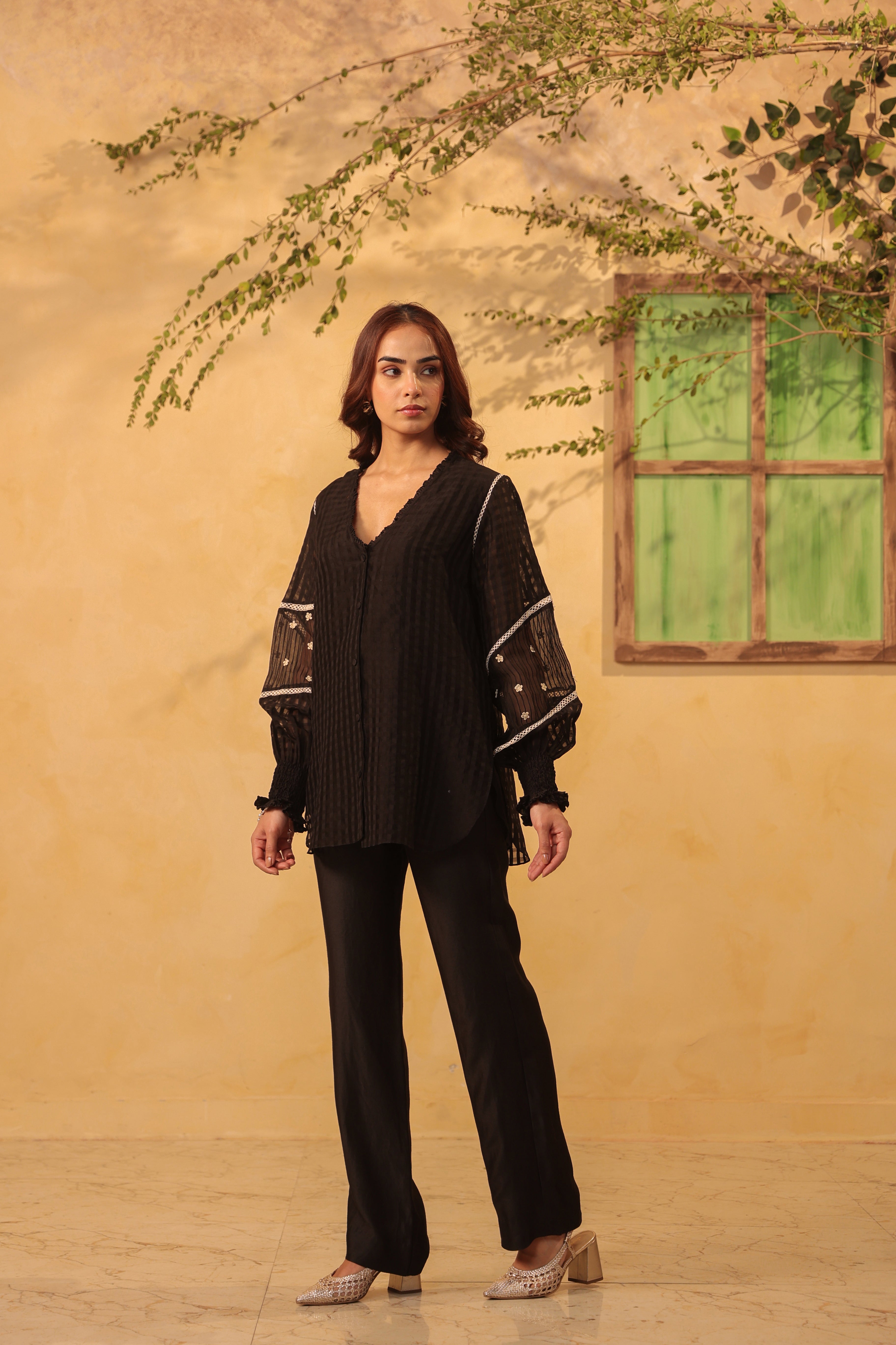 Vaayu Black V Neck Co Ord Set