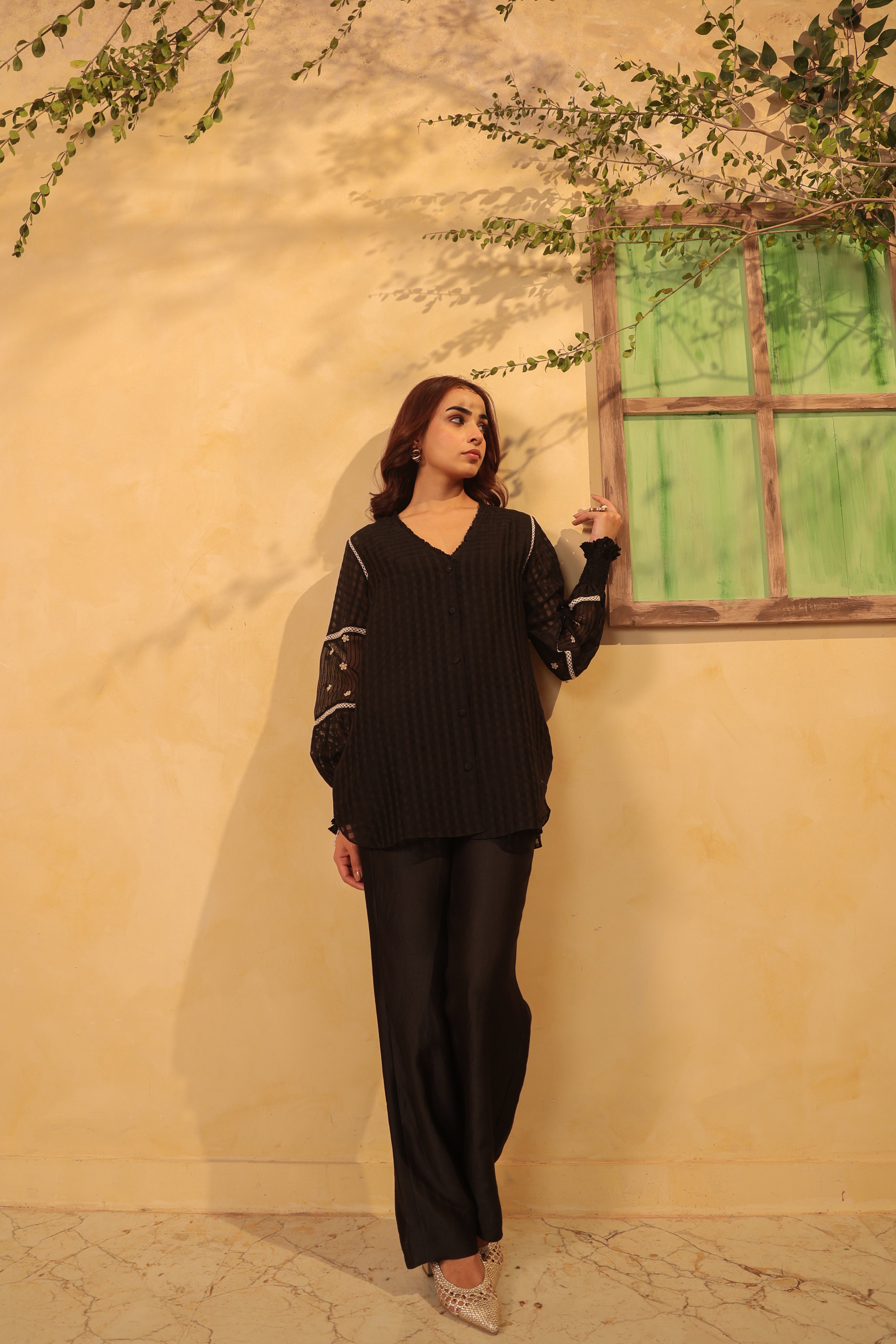 Vaayu Black V Neck Co Ord Set