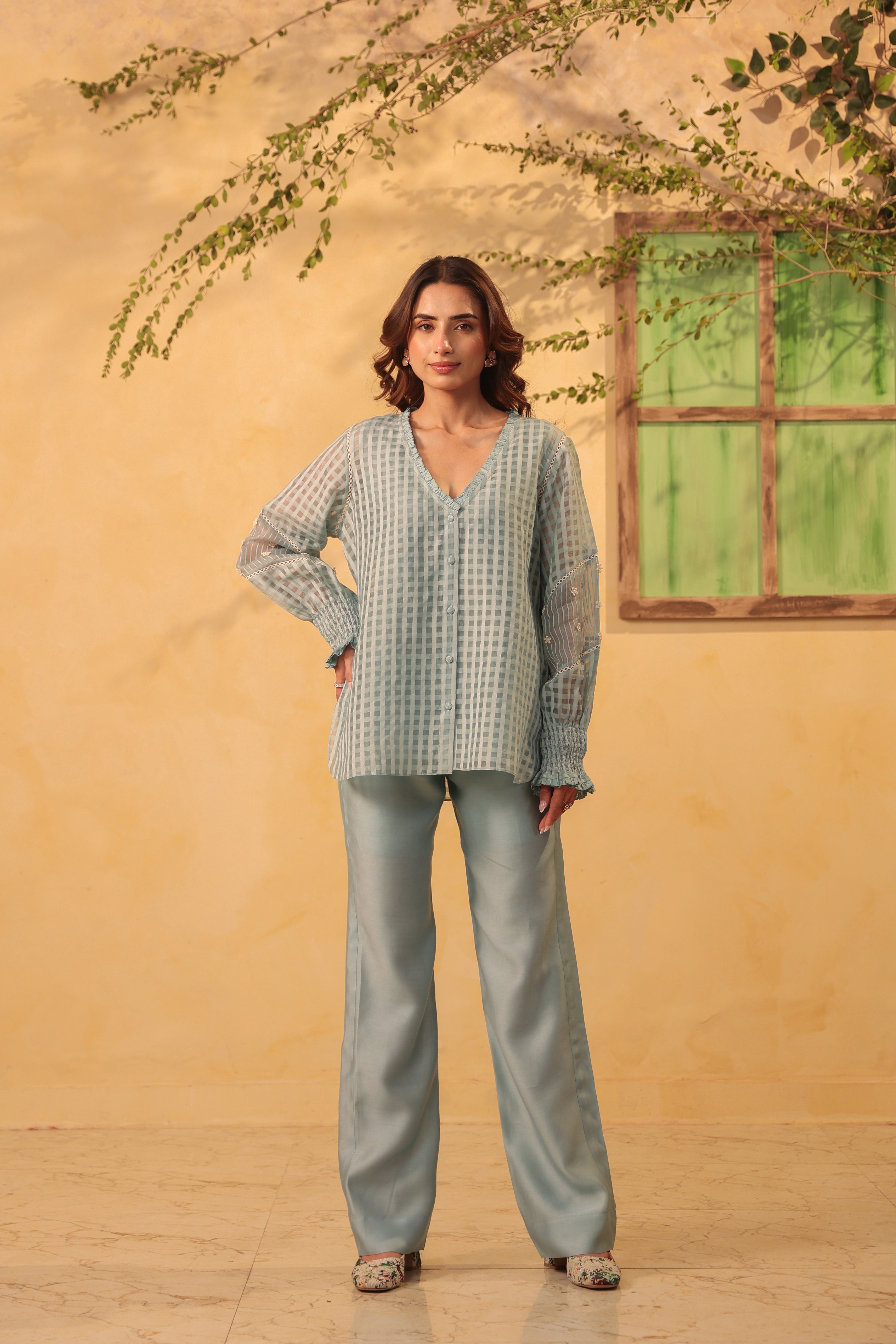 Vaayu Light Blue V Neck Co Ord Set